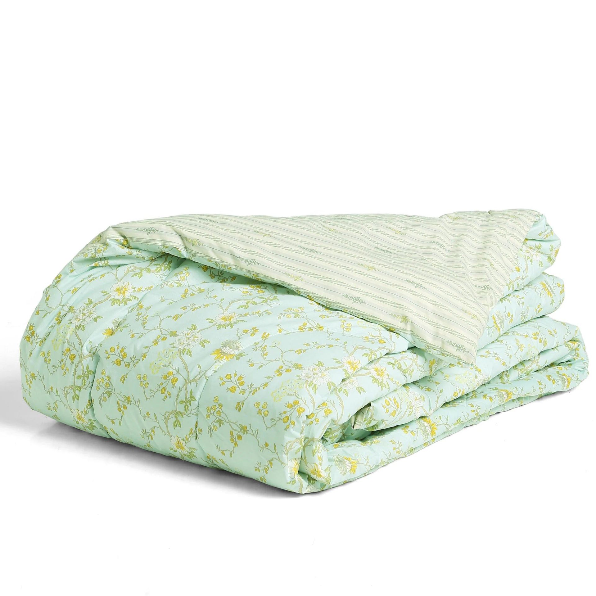 Floral 120 GSM 100% Cotton Light Blue Double Comforter | Bloomshire Luxe