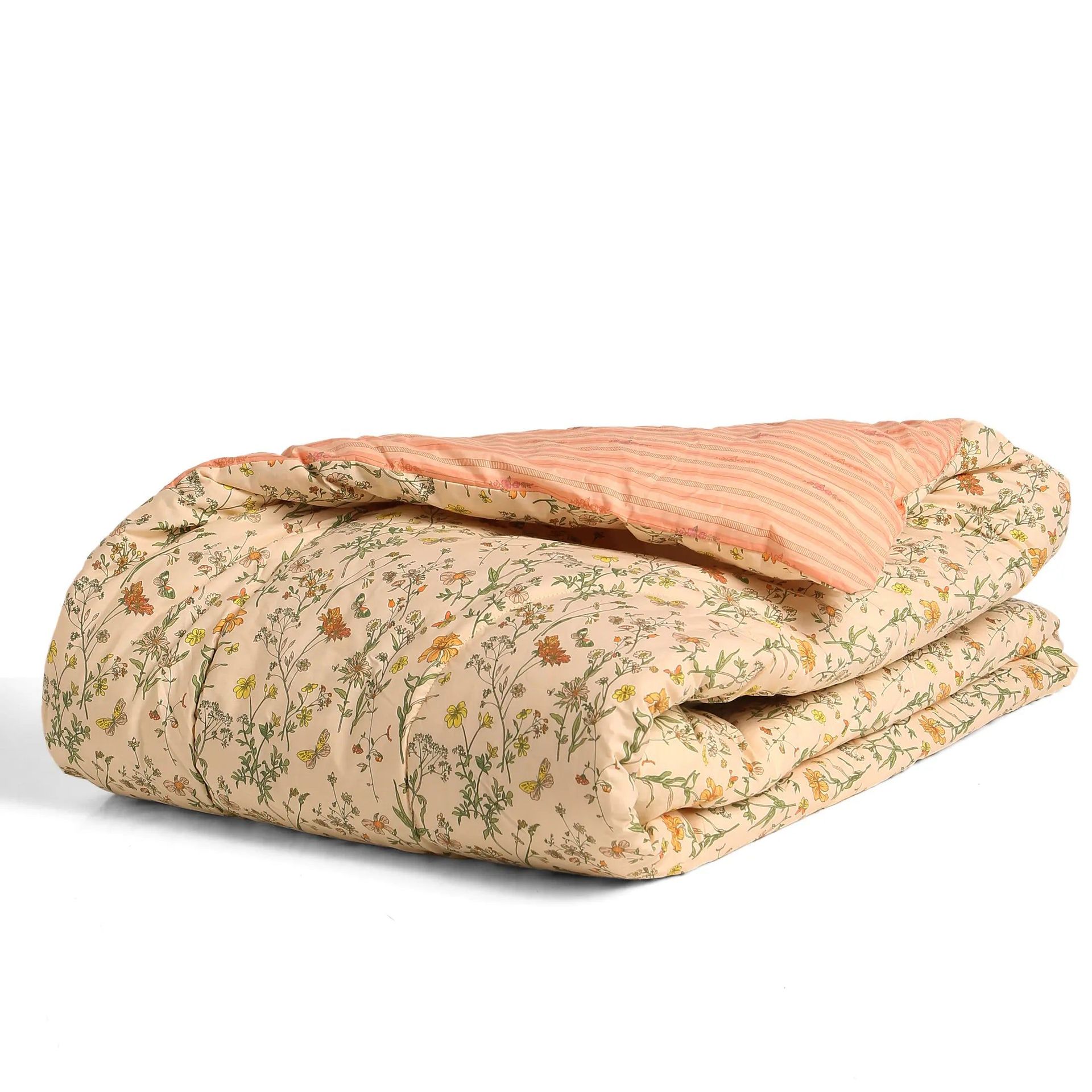 Floral 120 GSM 100% Cotton Mustard Double Comforter | Bloomshire Luxe