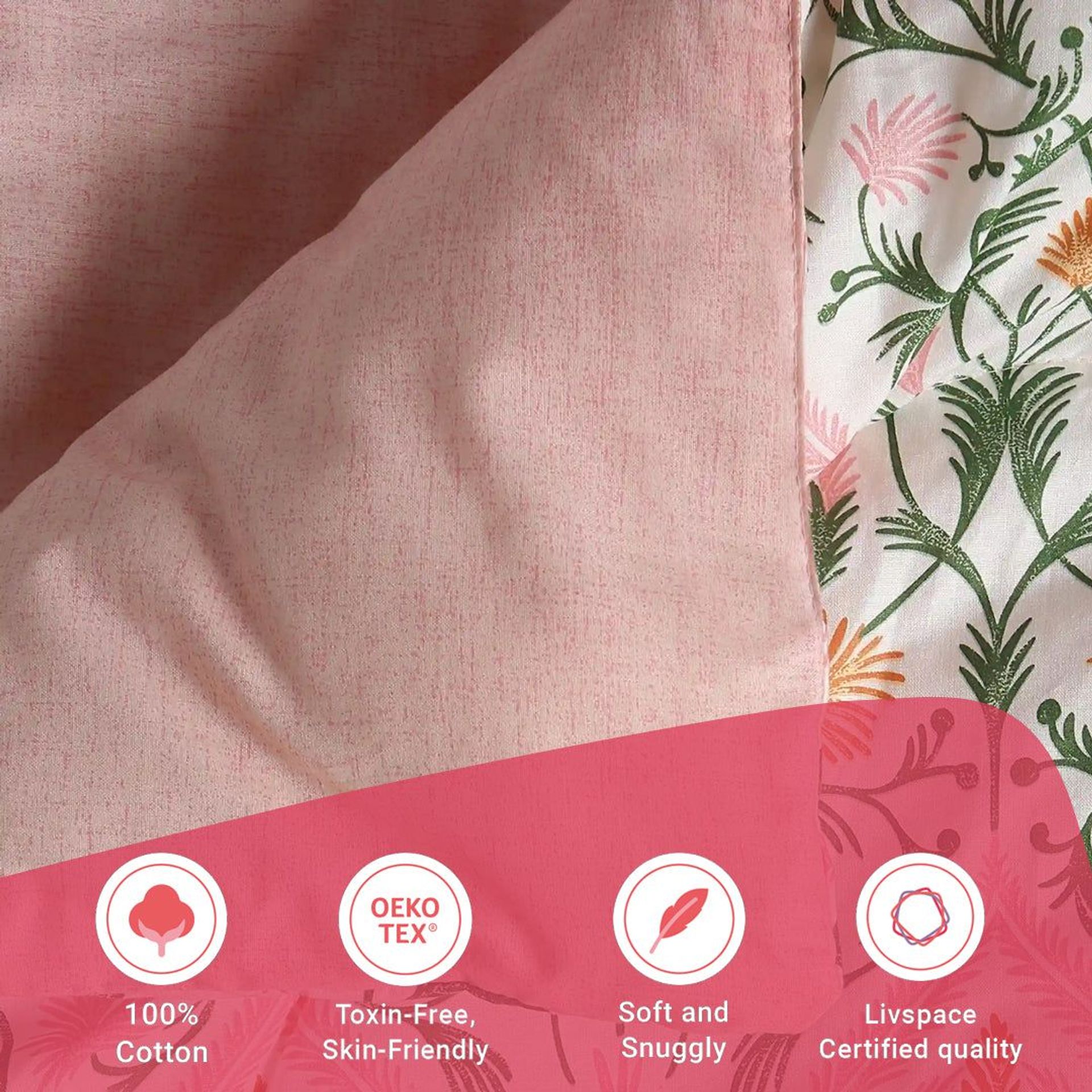 Ethnic 240 GSM 100% Cotton Salmon Double Comforter | Bloomshire Classic