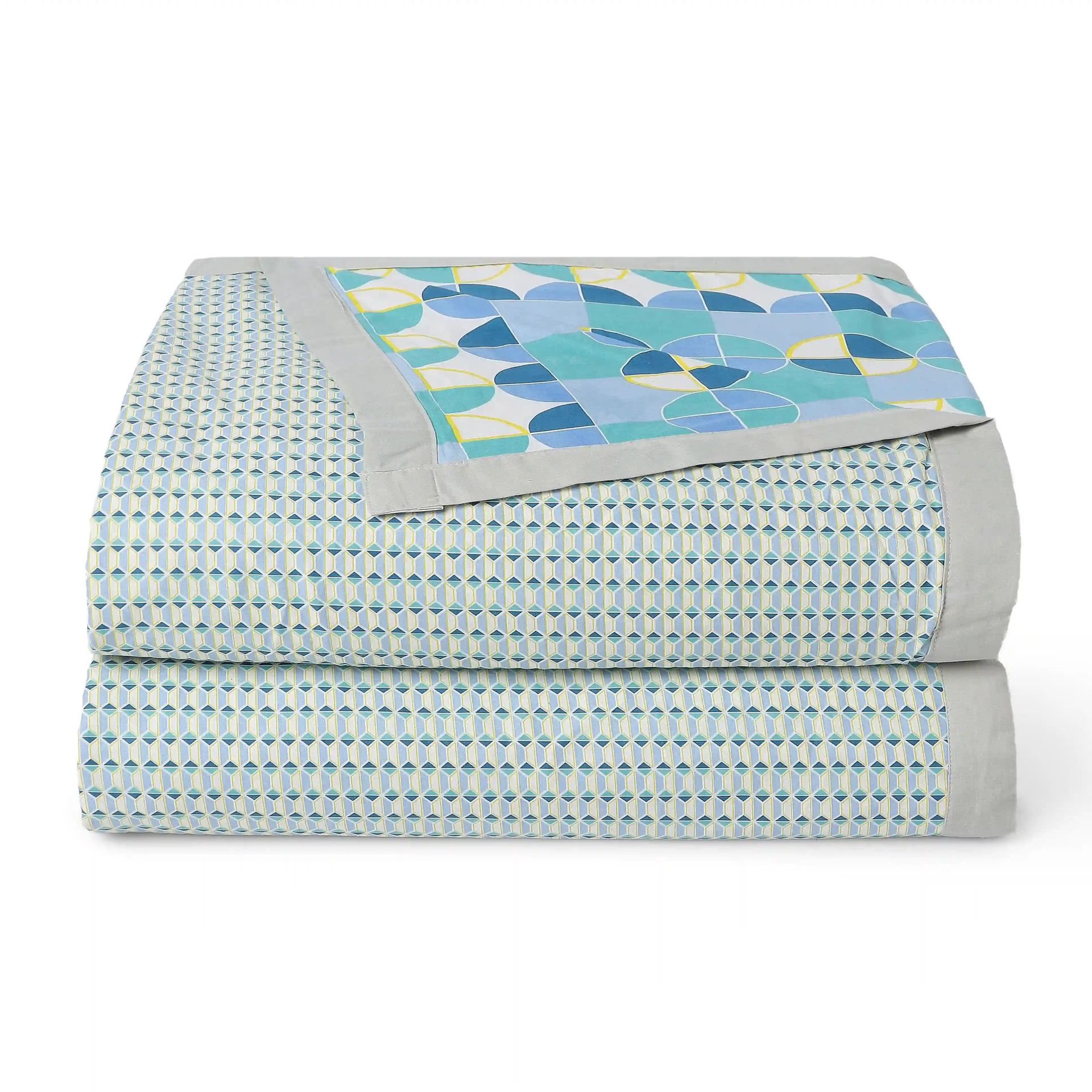 Geometric 144 TC Cotton Kaleido Teal Double Bedding Set | Mishella
