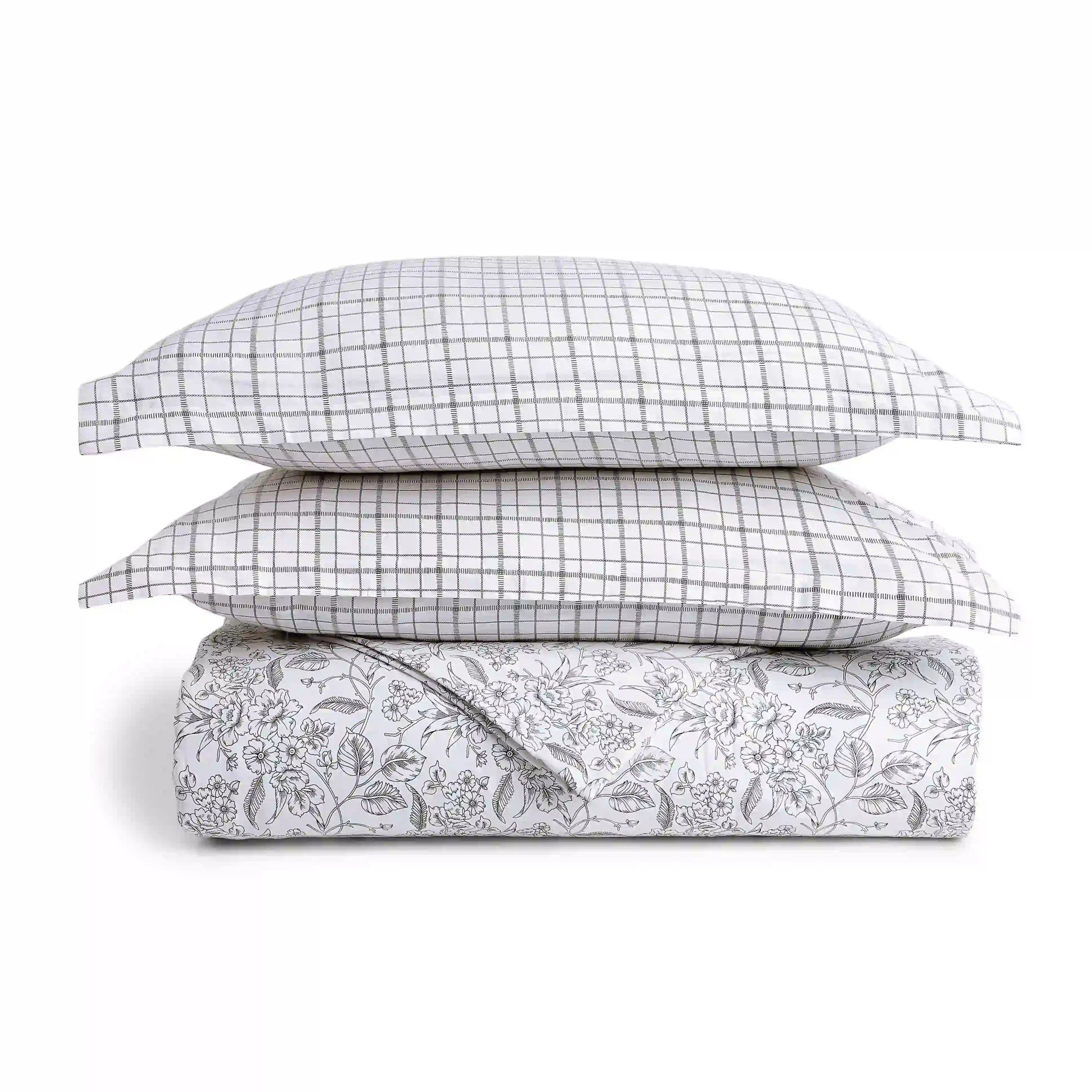 Floral Geometric 144 TC 100% Cotton Charcoal Bloom Double Bedding Set | Mishella