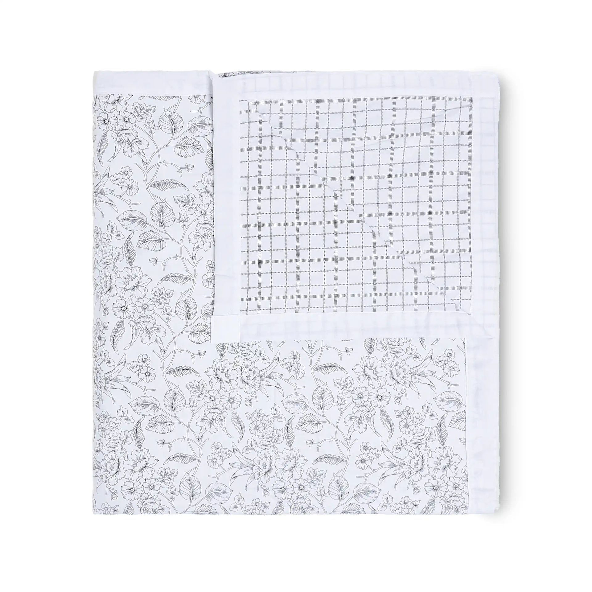 Floral Geometric 144 TC 100% Cotton Charcoal Bloom Double Dohar | Mishella
