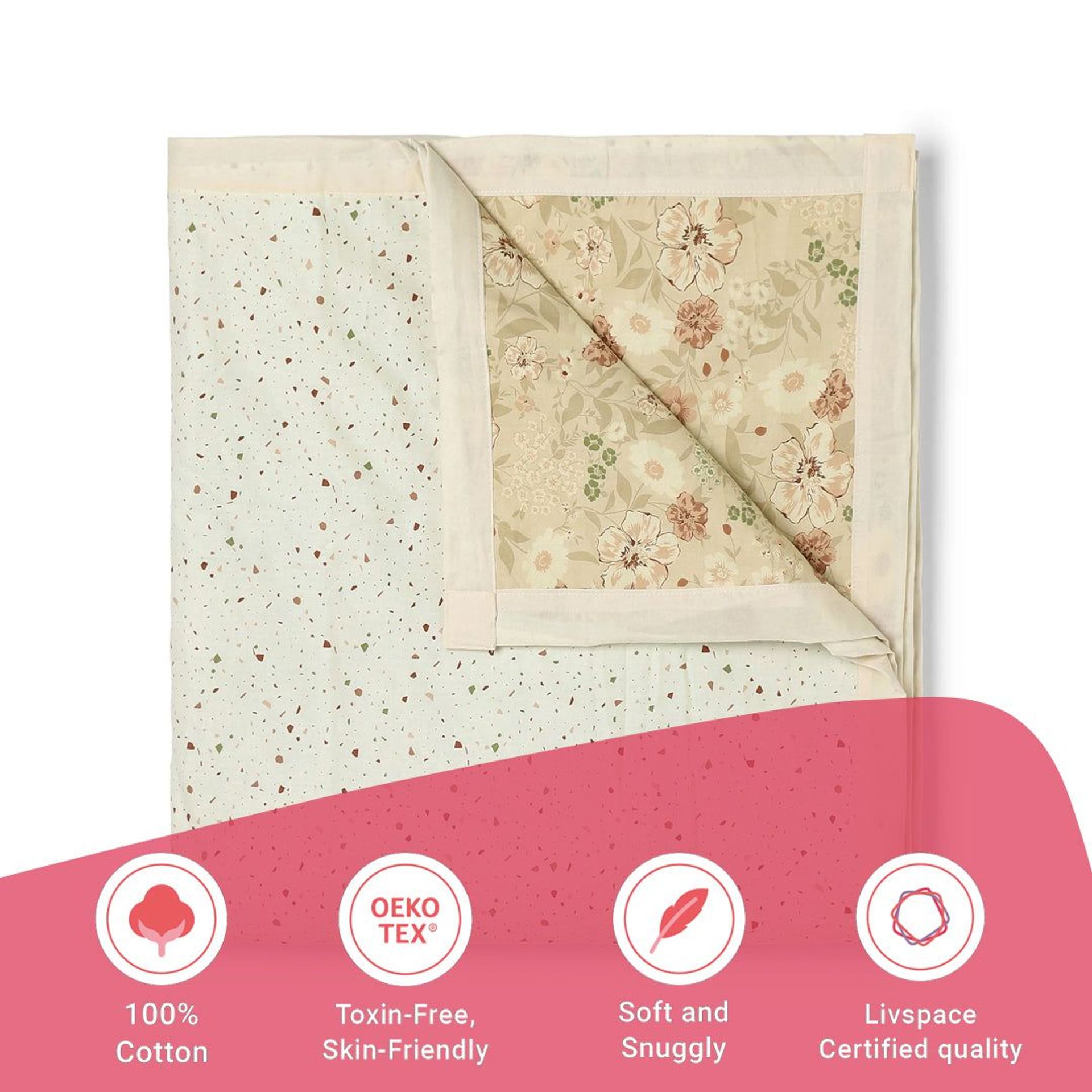 Floral Geometric 144 TC 100% Cotton Cream Bloom Single Dohar | Mishella
