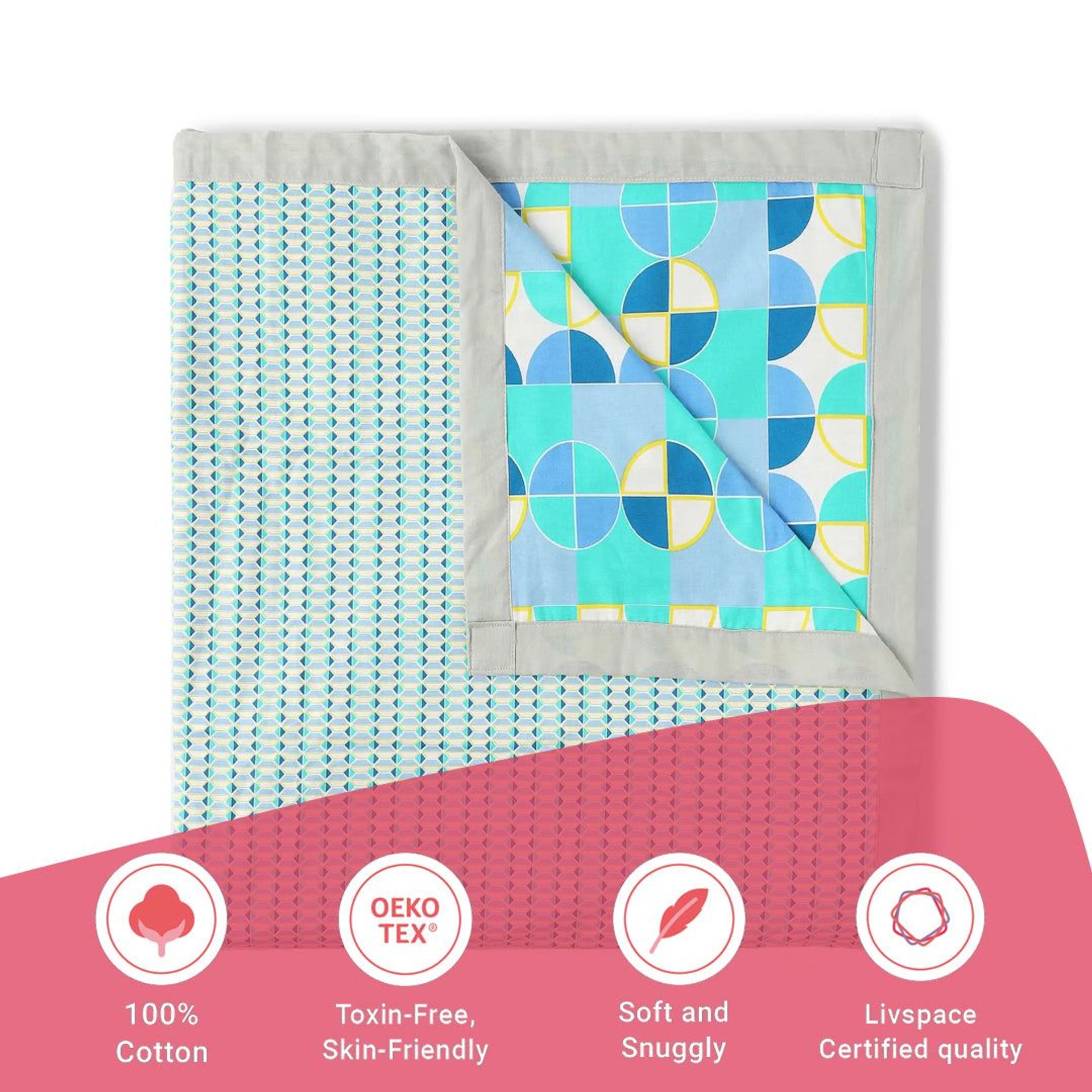 Geometric 144 TC 100% Cotton Kaleido Teal Single Dohar | Mishella