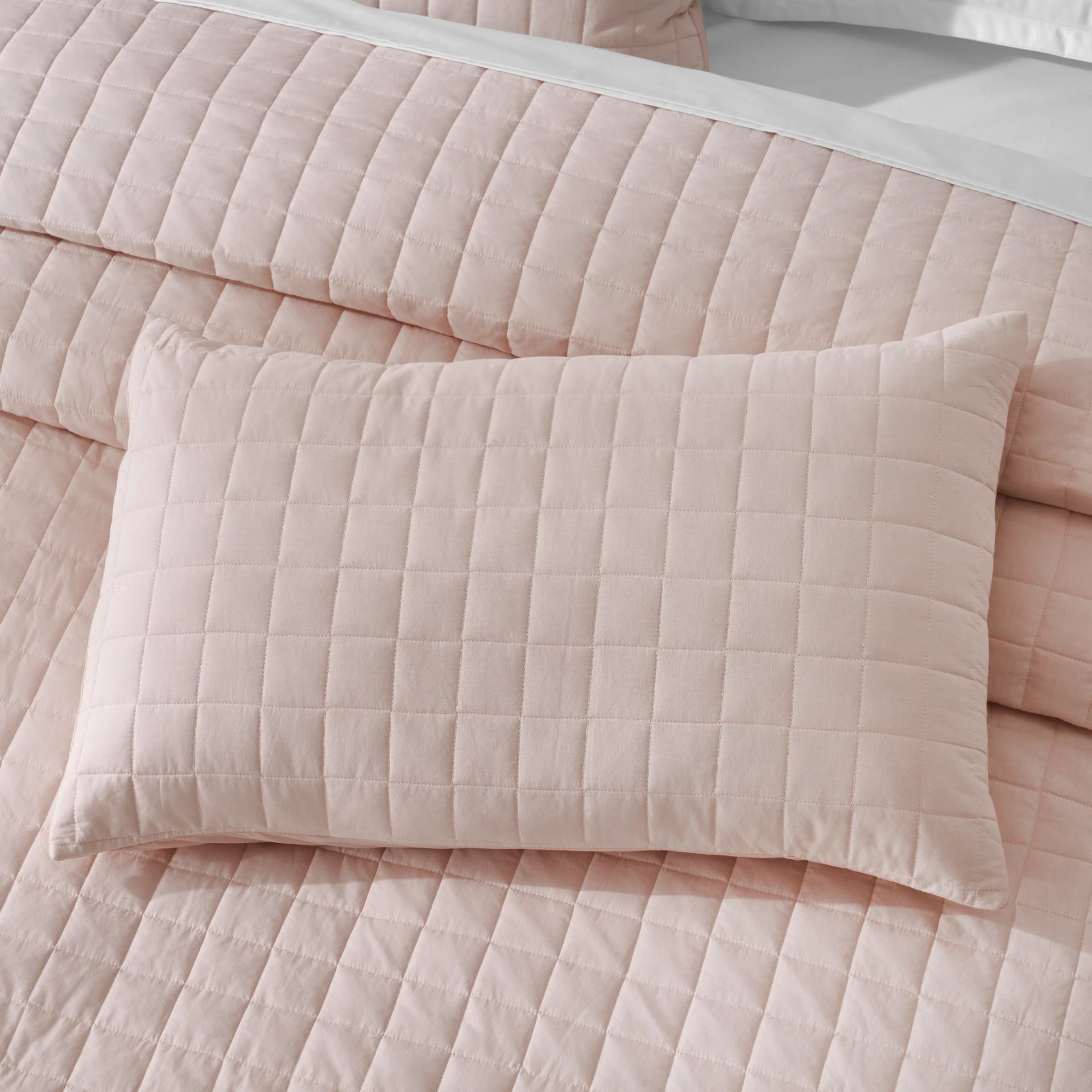Box Quilted Solid 200 TC 100% Cotton Percale Sepia Rose King Bed Cover Set | Nuvola