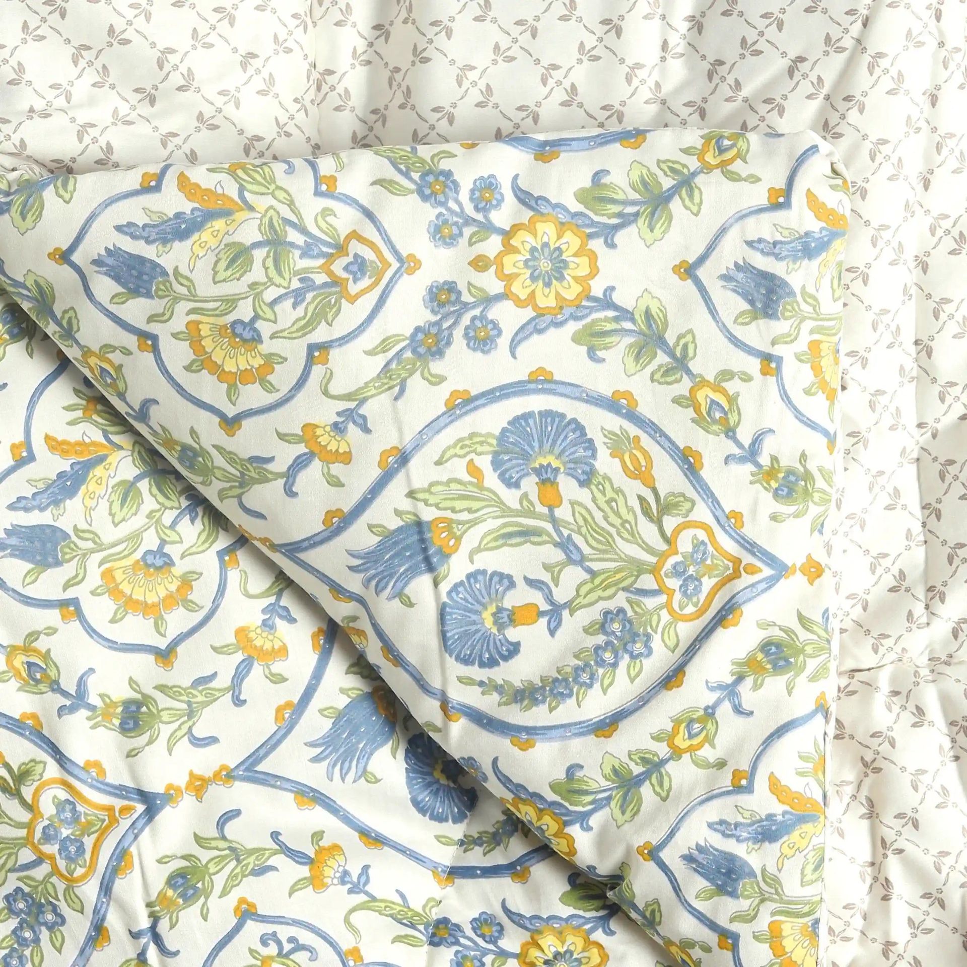 Ethnic 120 GSM 100% Cotton Yellow Bloom Double Comforter | Fergana