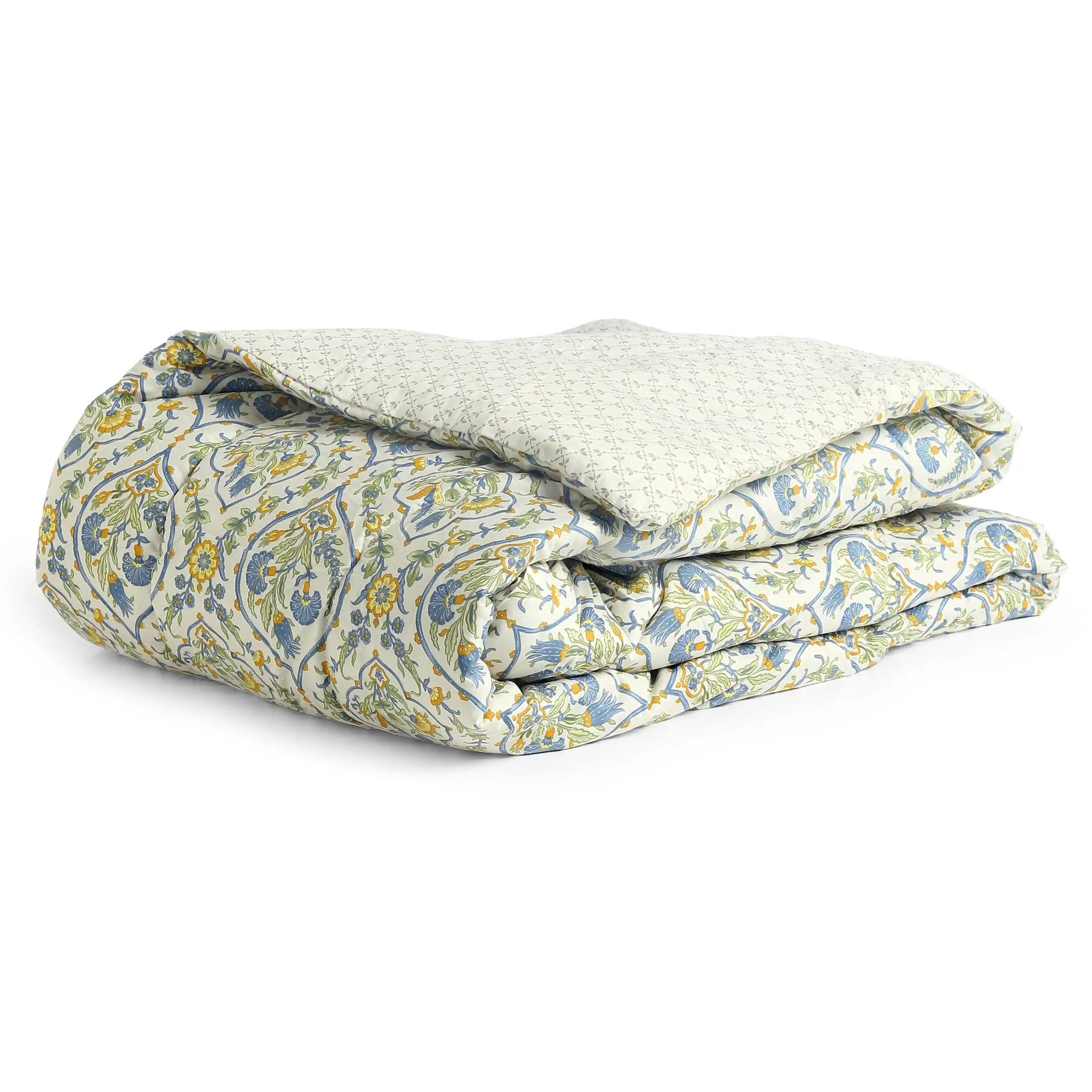 Ethnic 120 GSM 100% Cotton Yellow Bloom Double Comforter | Fergana