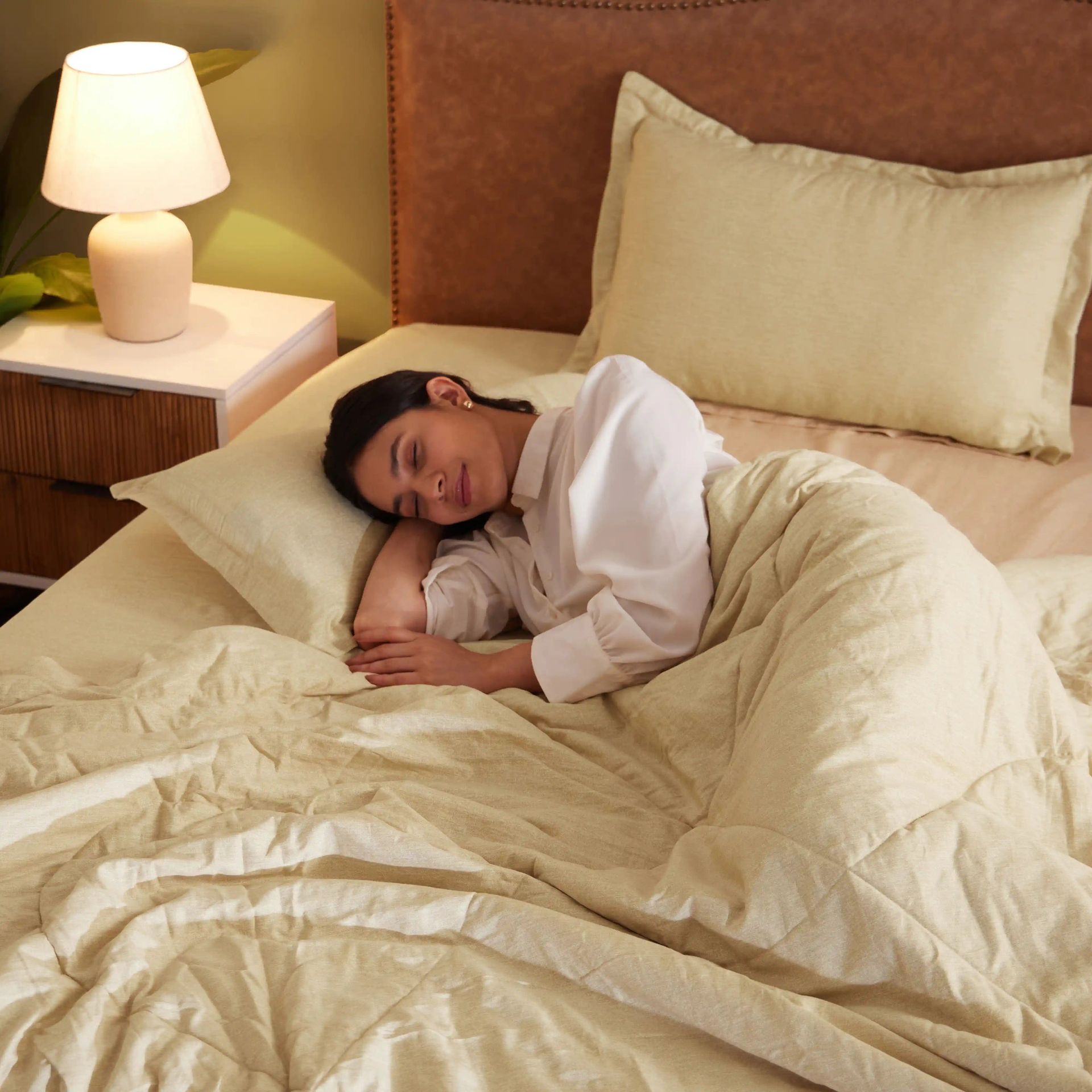 Textured 120 GSM 100% Cotton Beige Double Comforter | Yutori