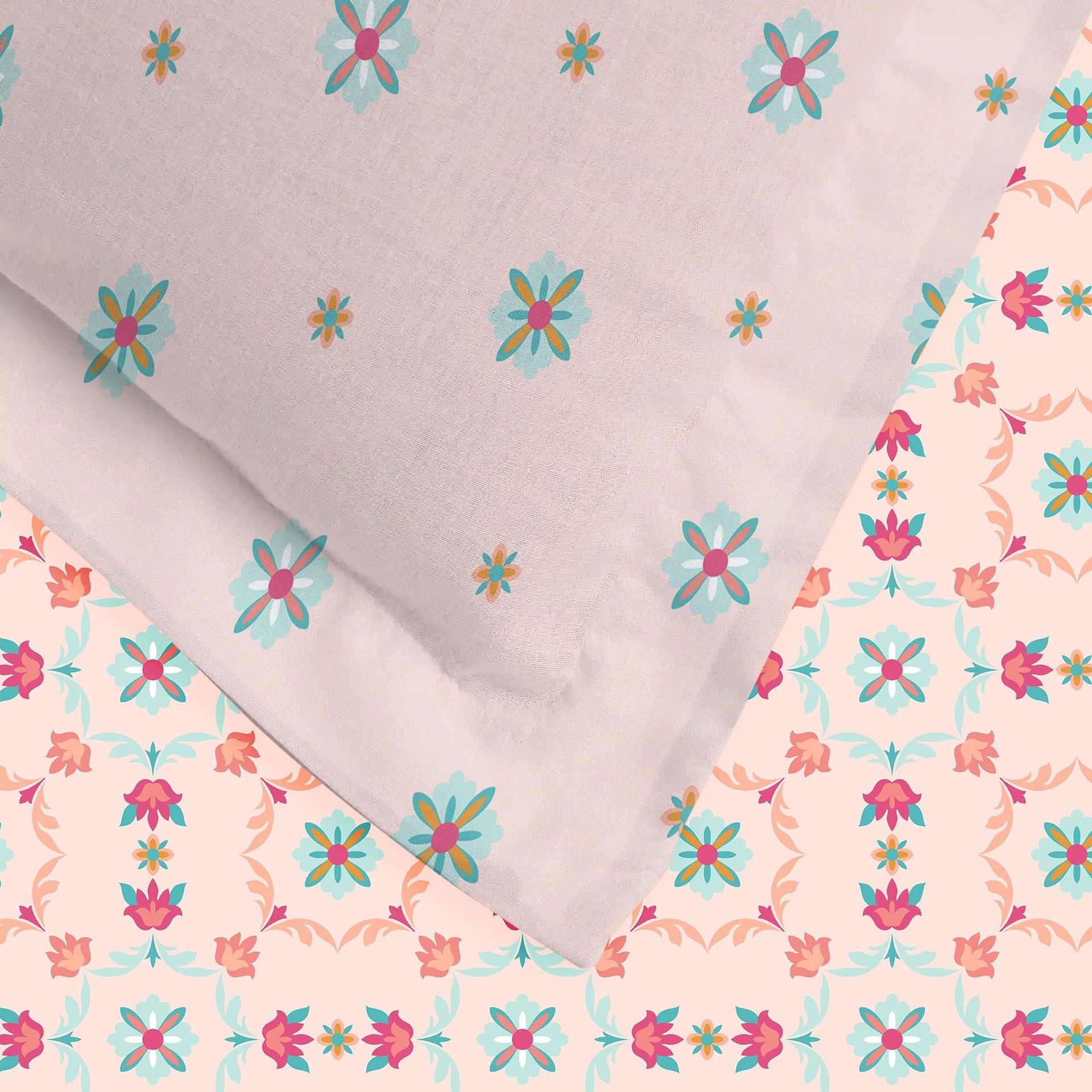 Floral 144 TC 100% Cotton Blush Pink Double Bedsheet Set | Aangan Weaves