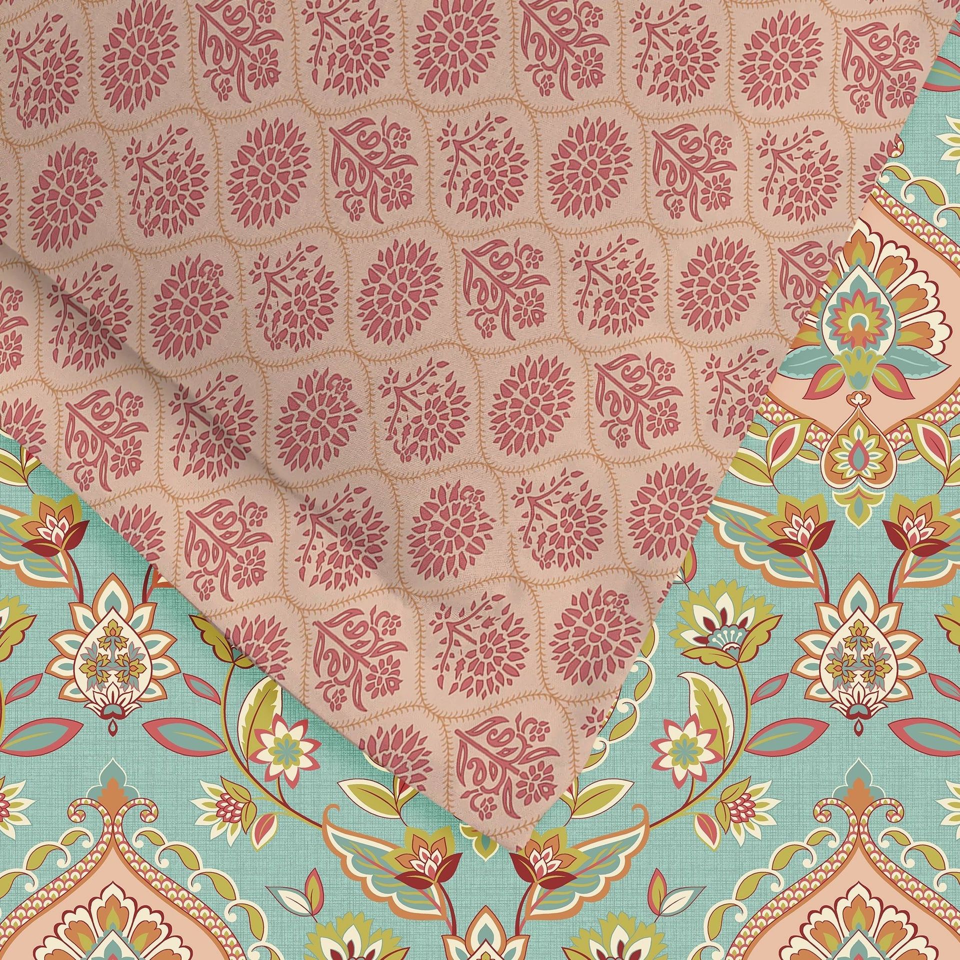 Indian Heritage 144 TC 100% Cotton Sea Glass Double Bedsheet Set | Aangan Weaves