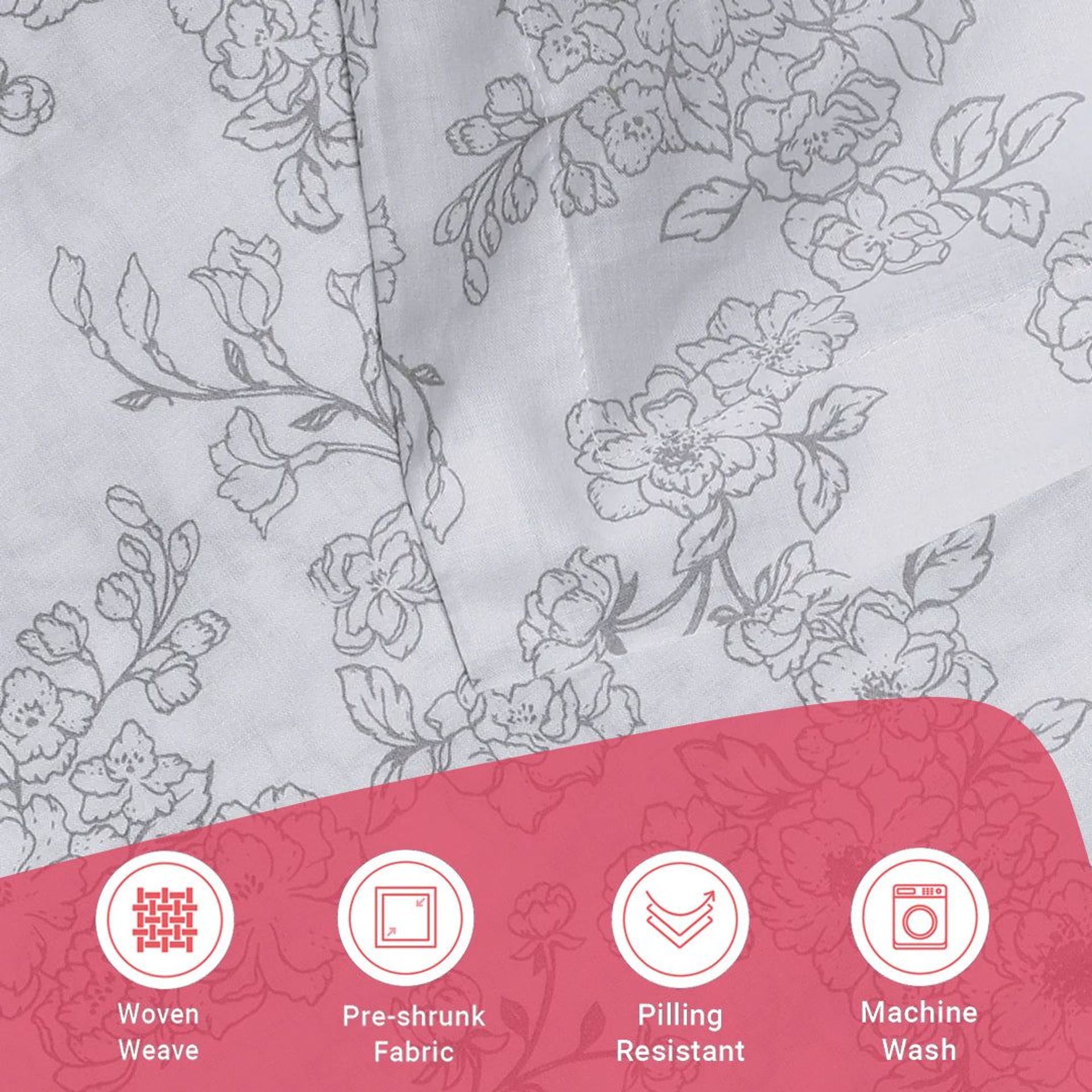 Floral 144 TC 100% Cotton Grey Double Bedsheet Set | Bloomshire Classic