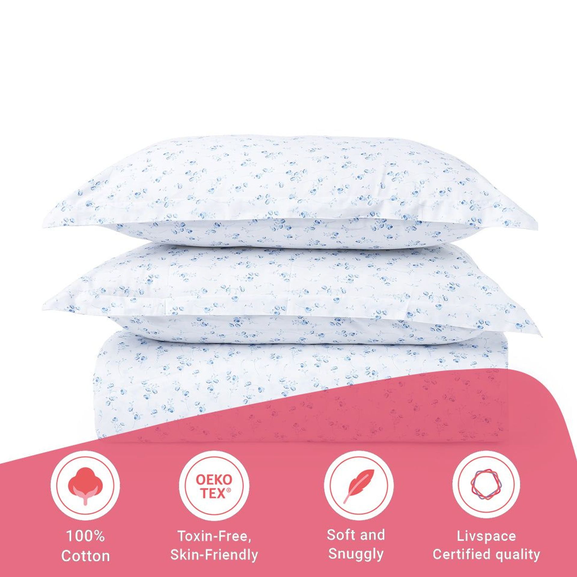 Floral 144 TC 100% Cotton Ocean Blue Double Bedsheet Set | Bloomshire Classic