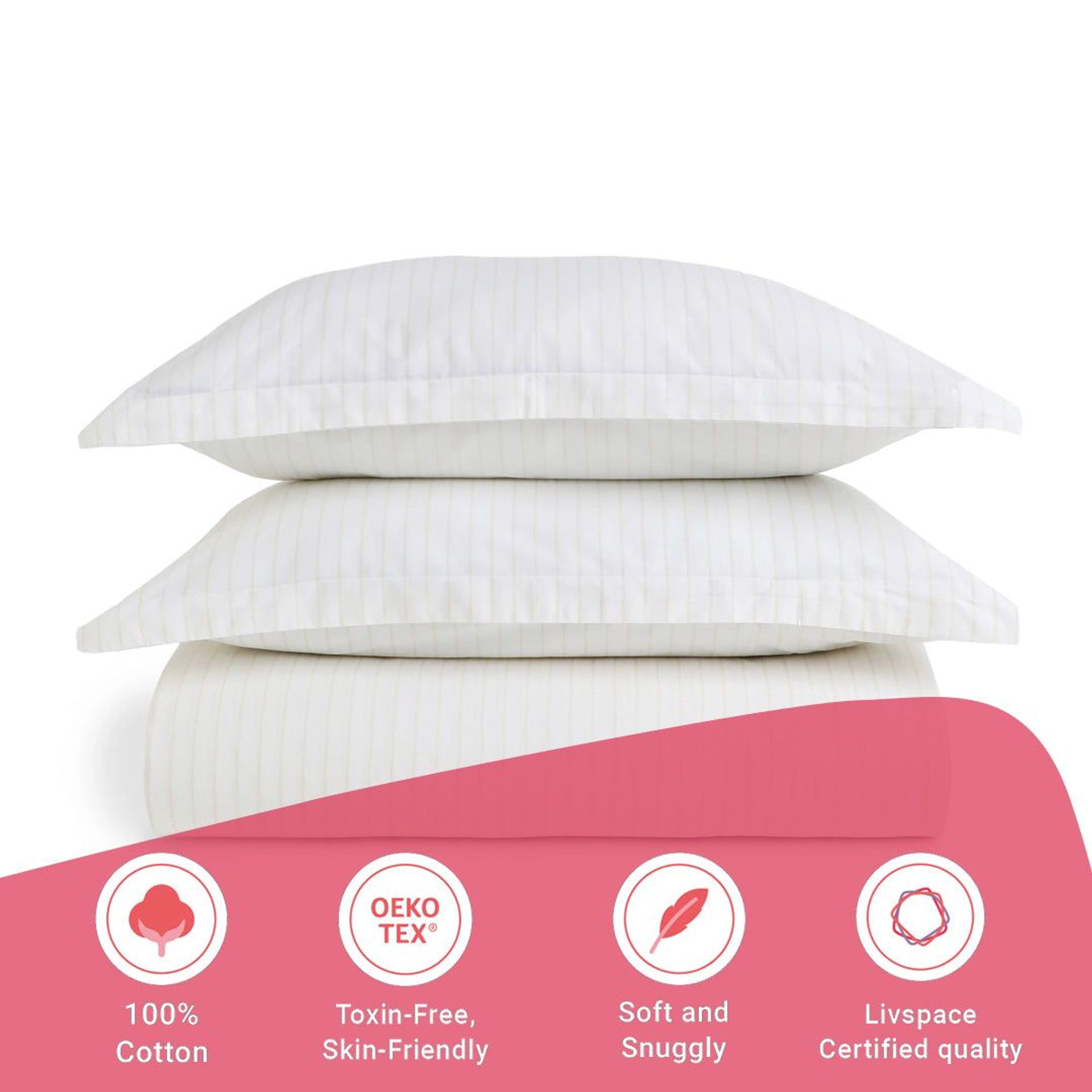 Geometric 144 TC 100% Cotton Beige King Fitted Sheet Set | Bloomshire Classic