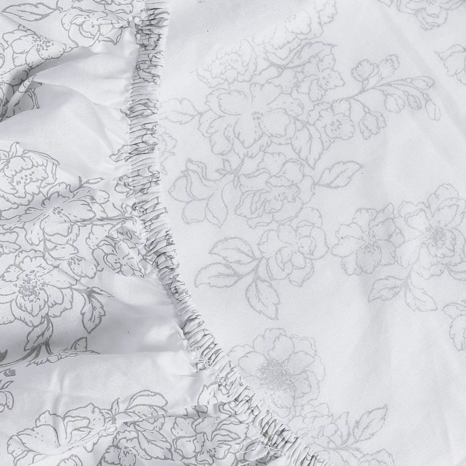 Floral 144 TC 100% Cotton Grey Queen Fitted Sheet Set | Bloomshire Classic