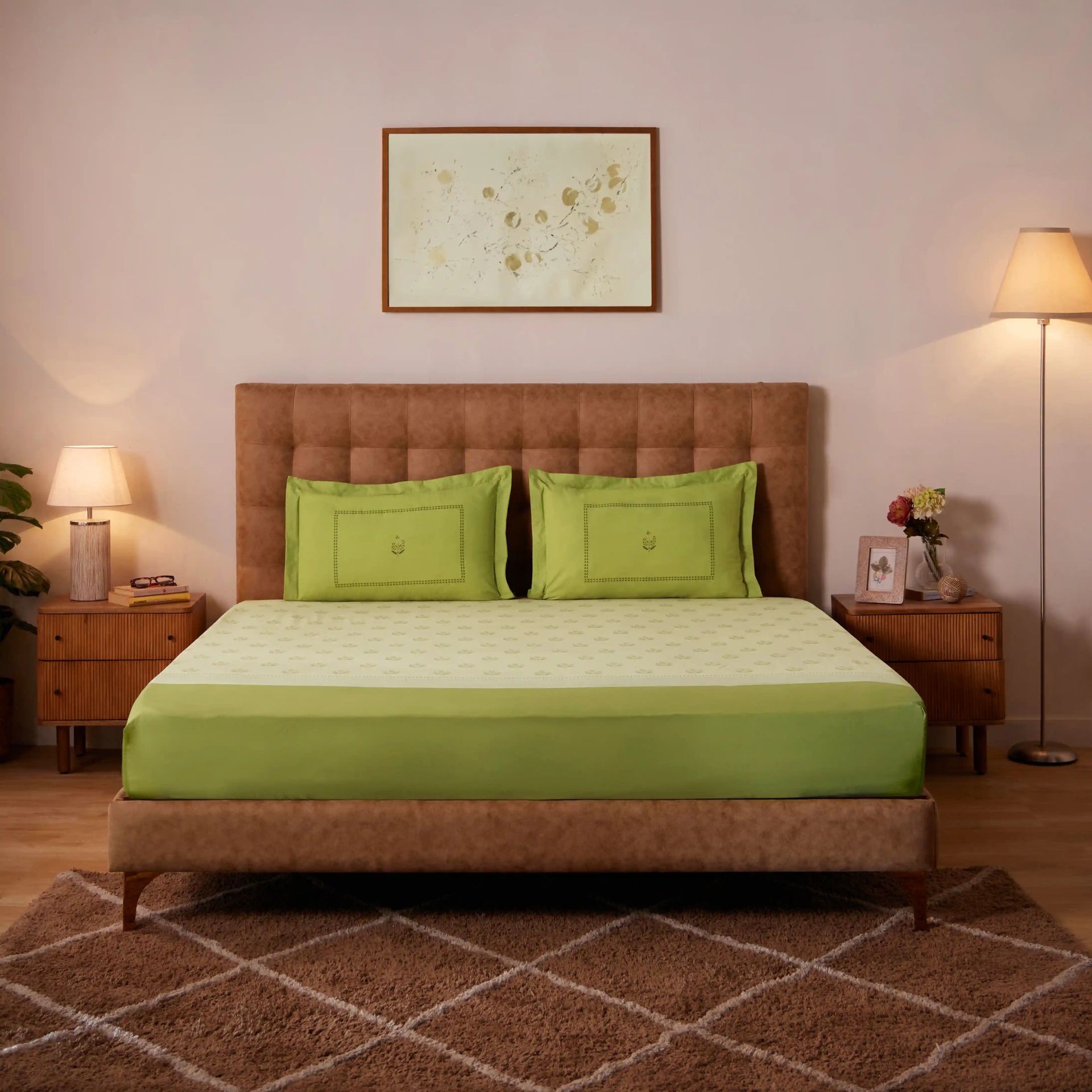 Indian Heritage 144 TC 100% Cotton Indian Moss Double Bedsheet Set | Chippa Lane