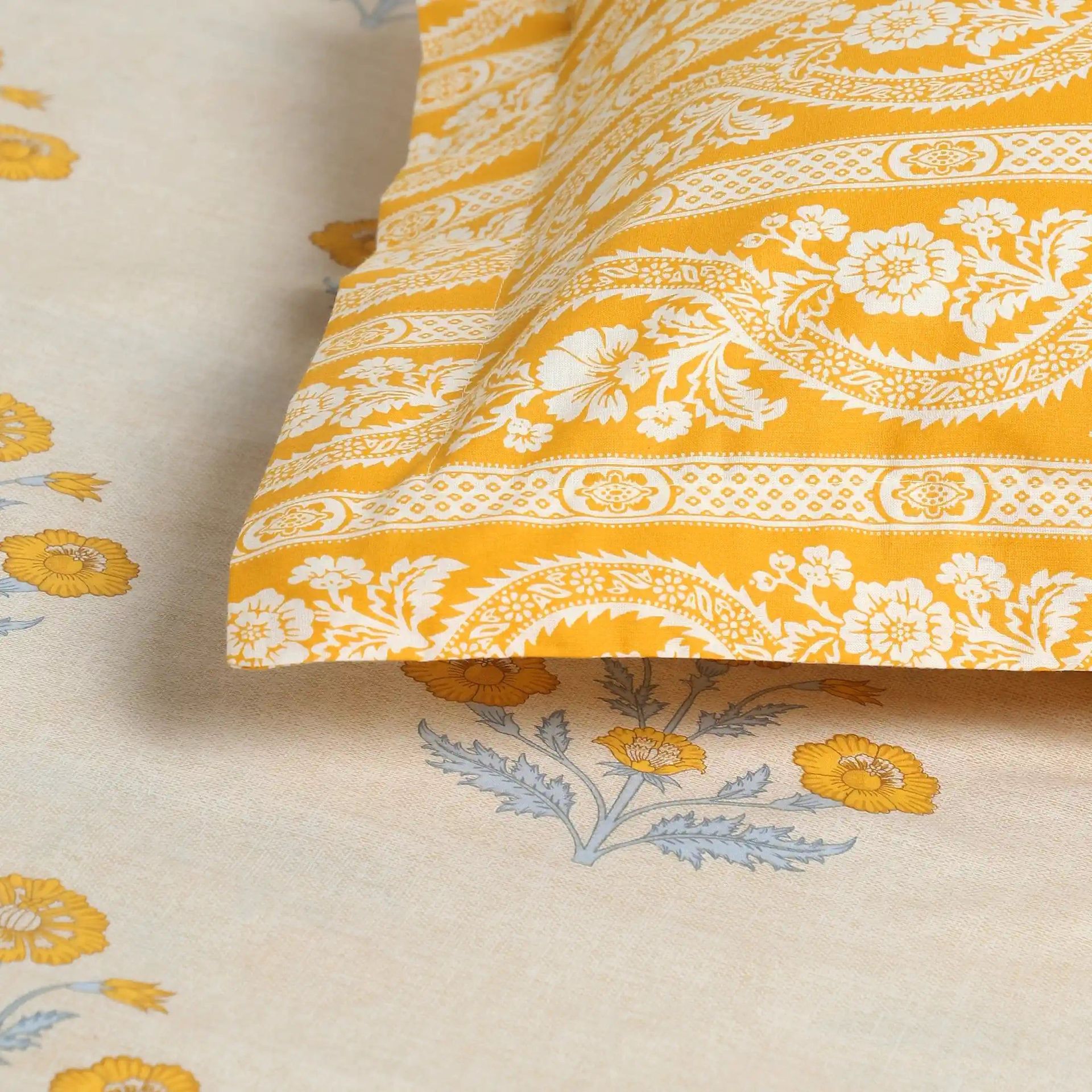 Indian Heritage 144 TC 100% Cotton Ochre Super King Bedsheet Set | Chippa Lane