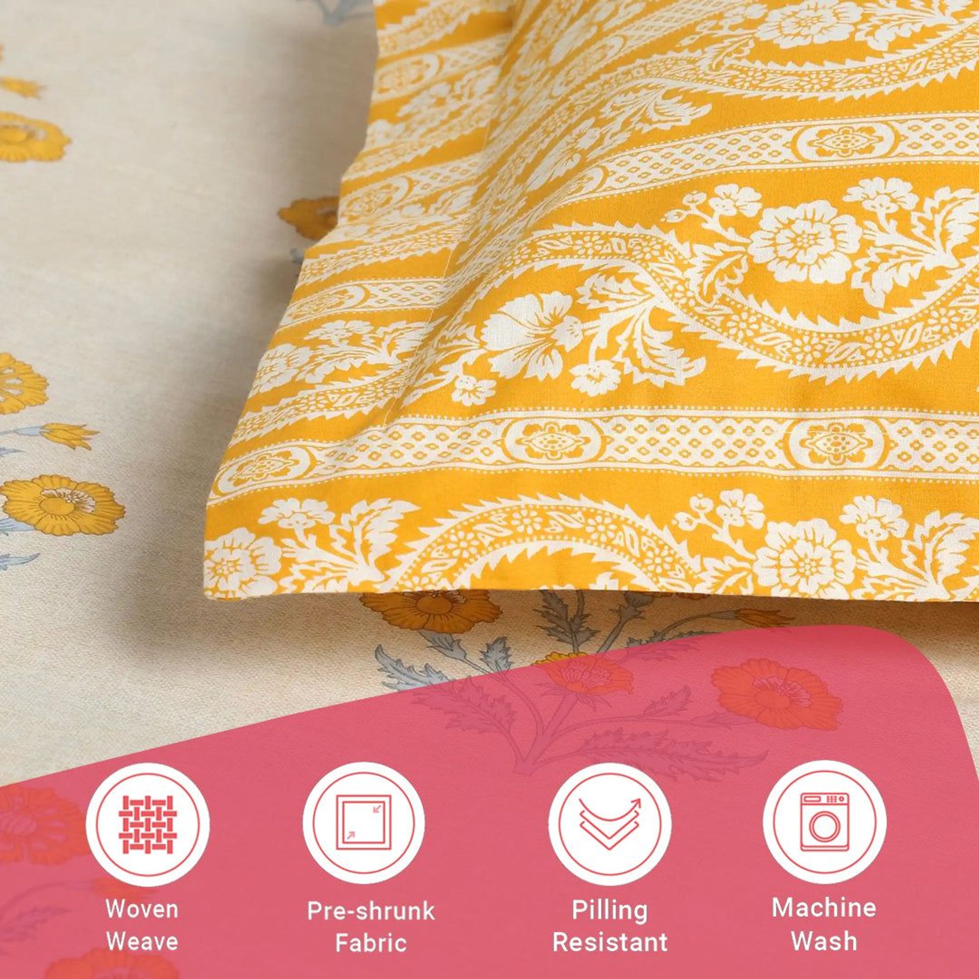 Indian Heritage 144 TC 100% Cotton Ochre Super King Bedsheet Set | Chippa Lane