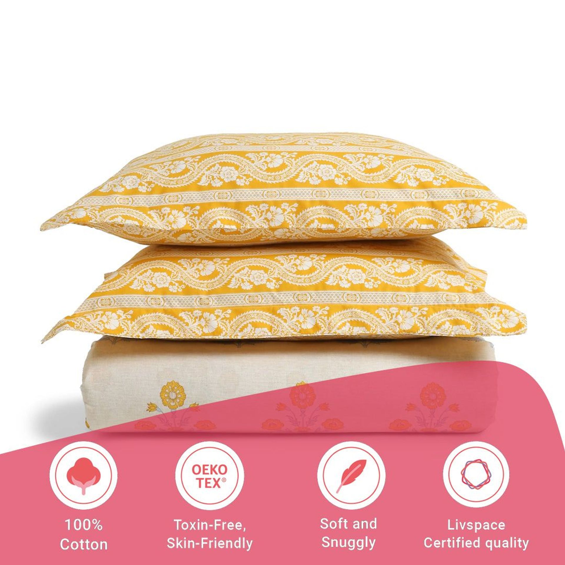 Indian Heritage 144 TC 100% Cotton Ochre Super King Bedsheet Set | Chippa Lane
