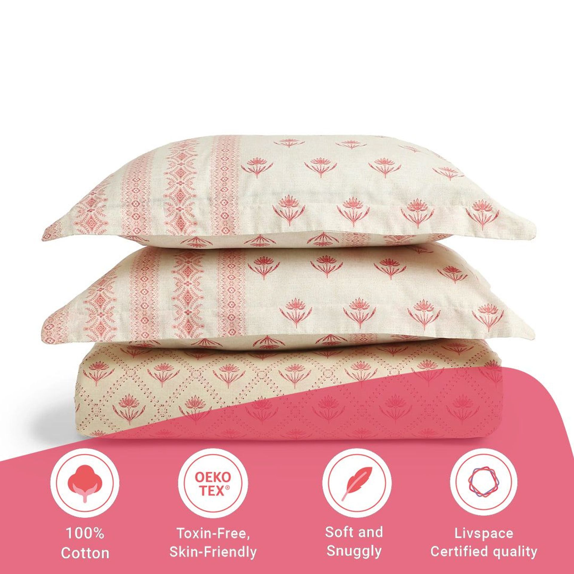 Indian Heritage 144 TC 100% Cotton Red Double Bedsheet Set | Chippa Lane