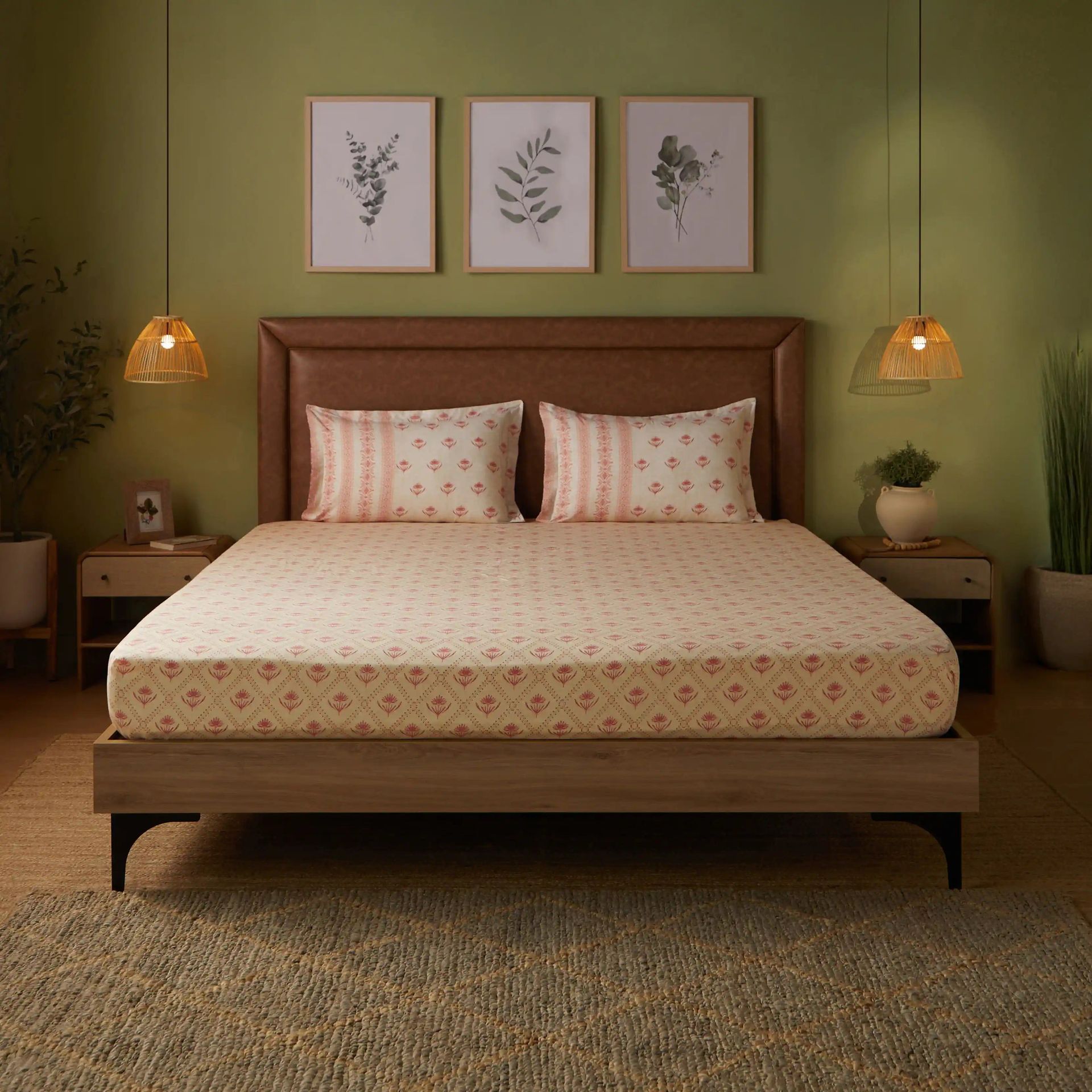 Indian Heritage 144 TC 100% Cotton Red Super King Bedsheet Set | Chippa Lane