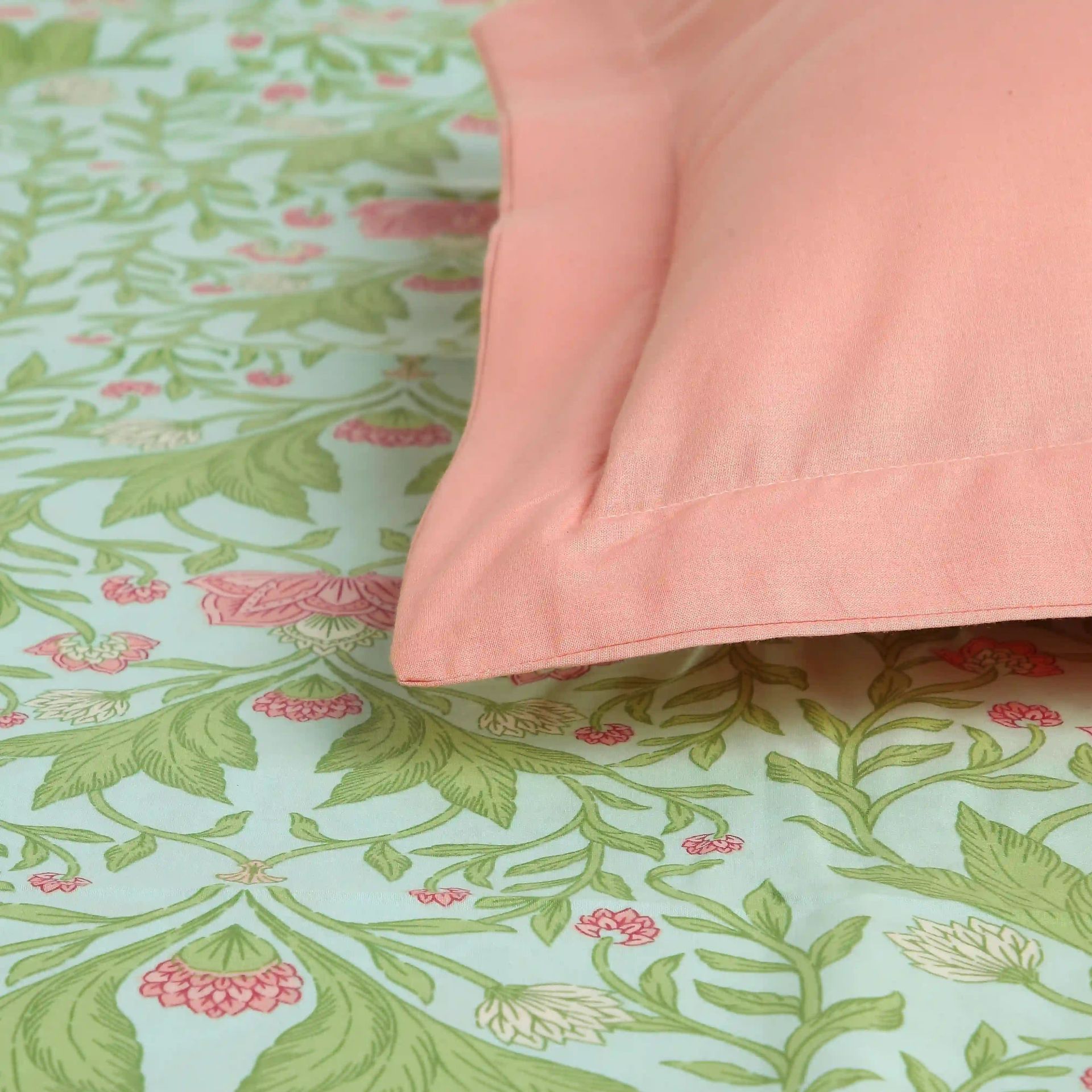 Indian Heritage 144 TC 100% Cotton Sage Mint Single Bedsheet Set | Chippa Lane