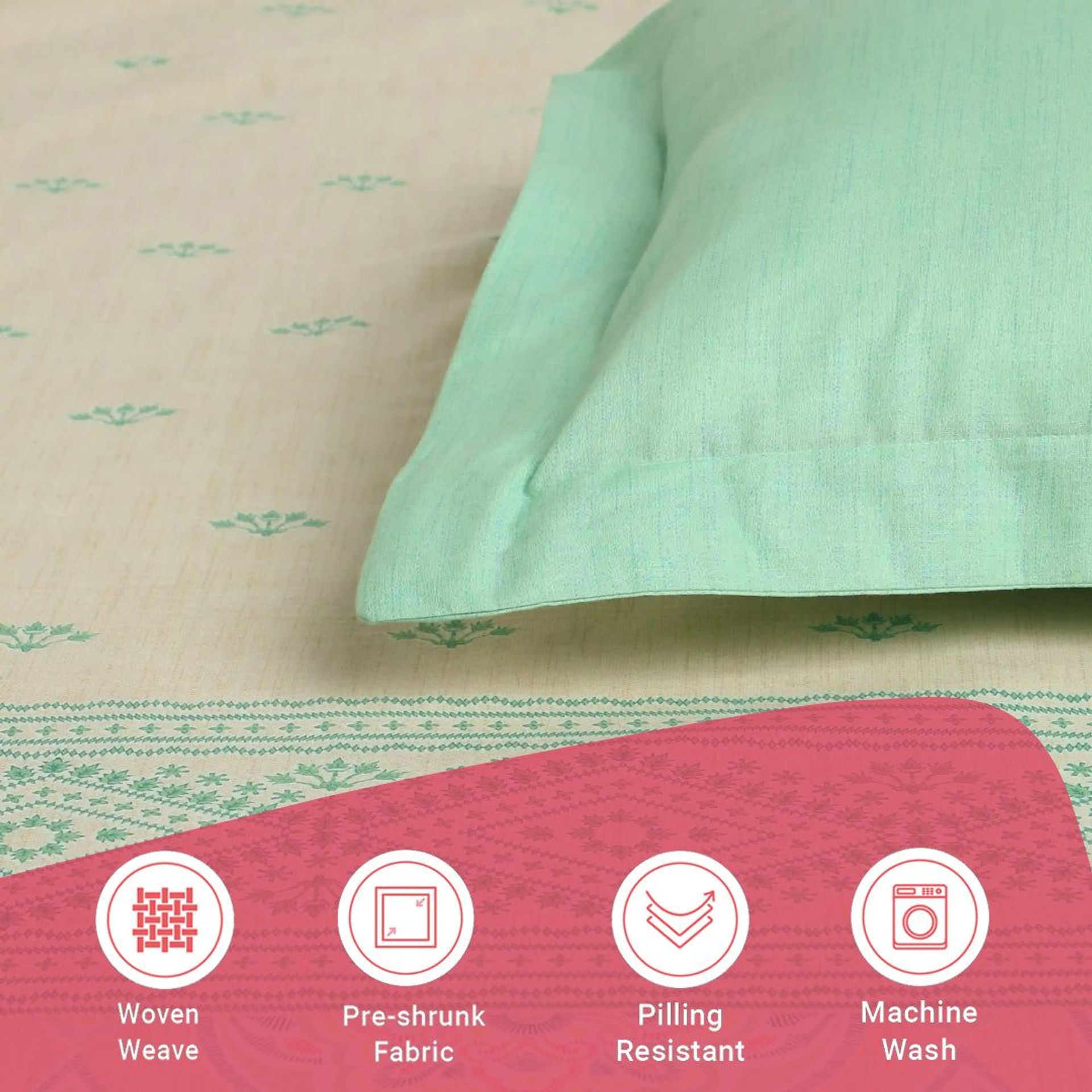 Indian Heritage 144 TC 100% Cotton Sage Double Bedsheet Set | Chippa Lane