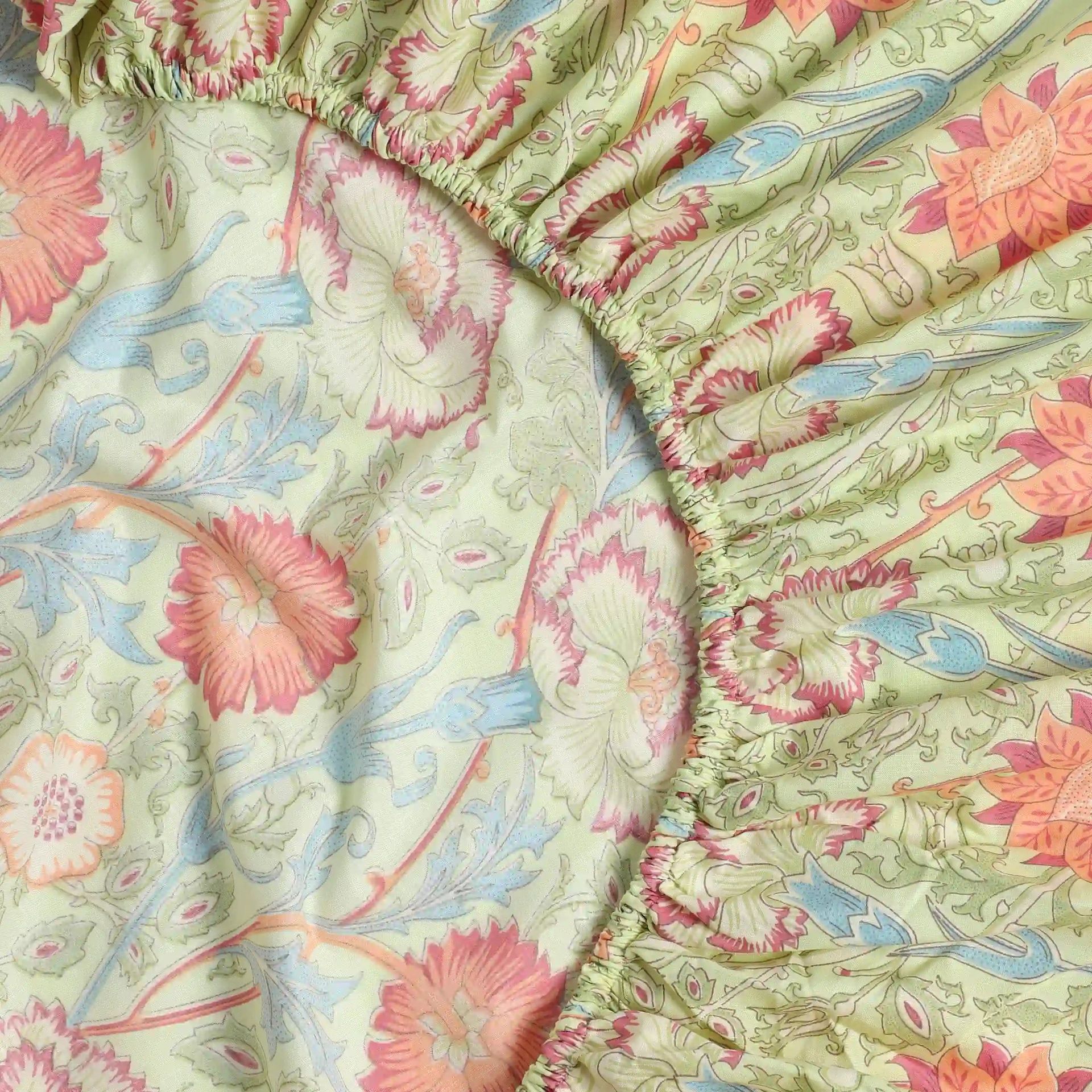 Indian Heritage 144 TC 100% Cotton Green Queen Fitted Sheet Set | Chippa Lane