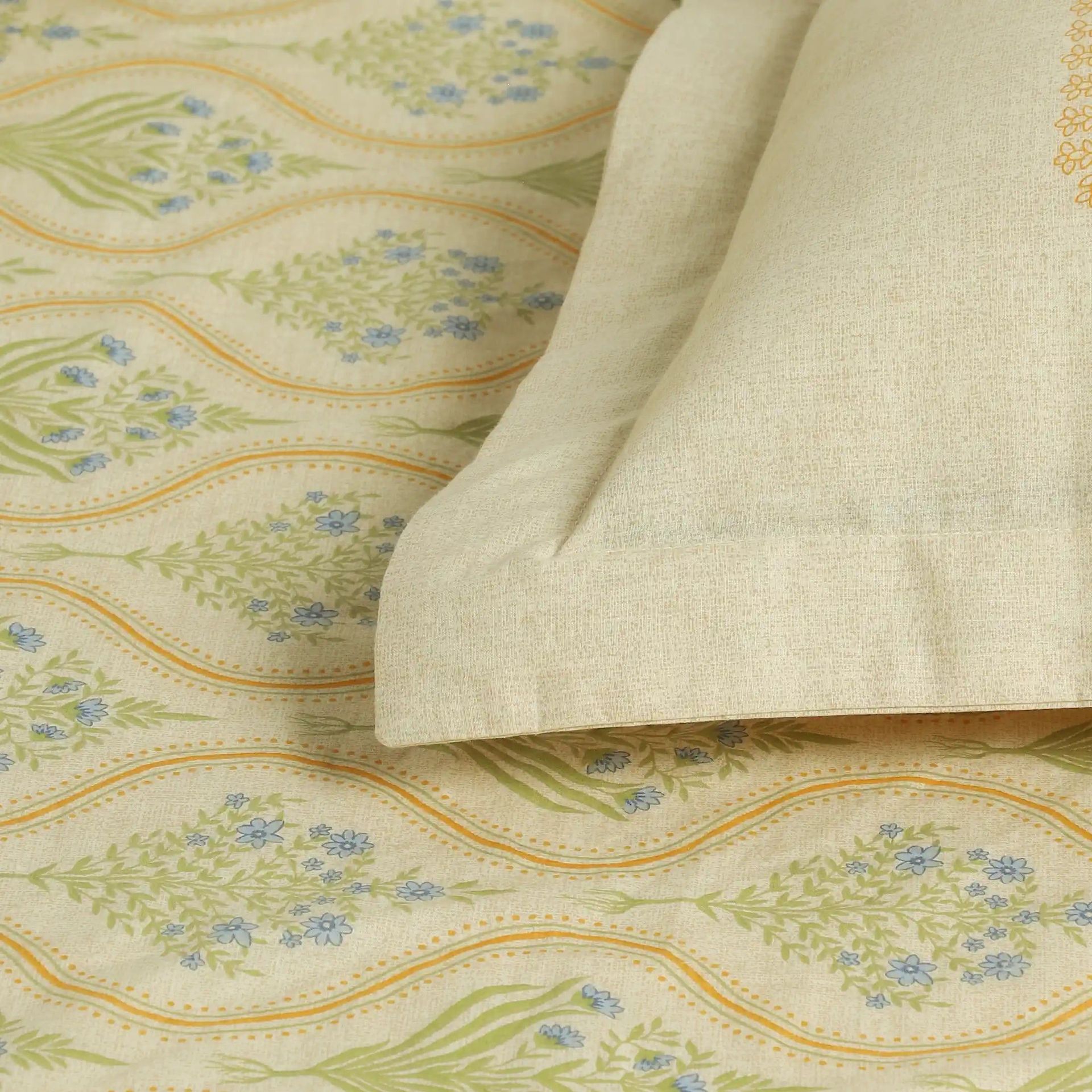 Indian Heritage 144 TC 100% Cotton Mustard King Fitted Sheet Set | Chippa Lane