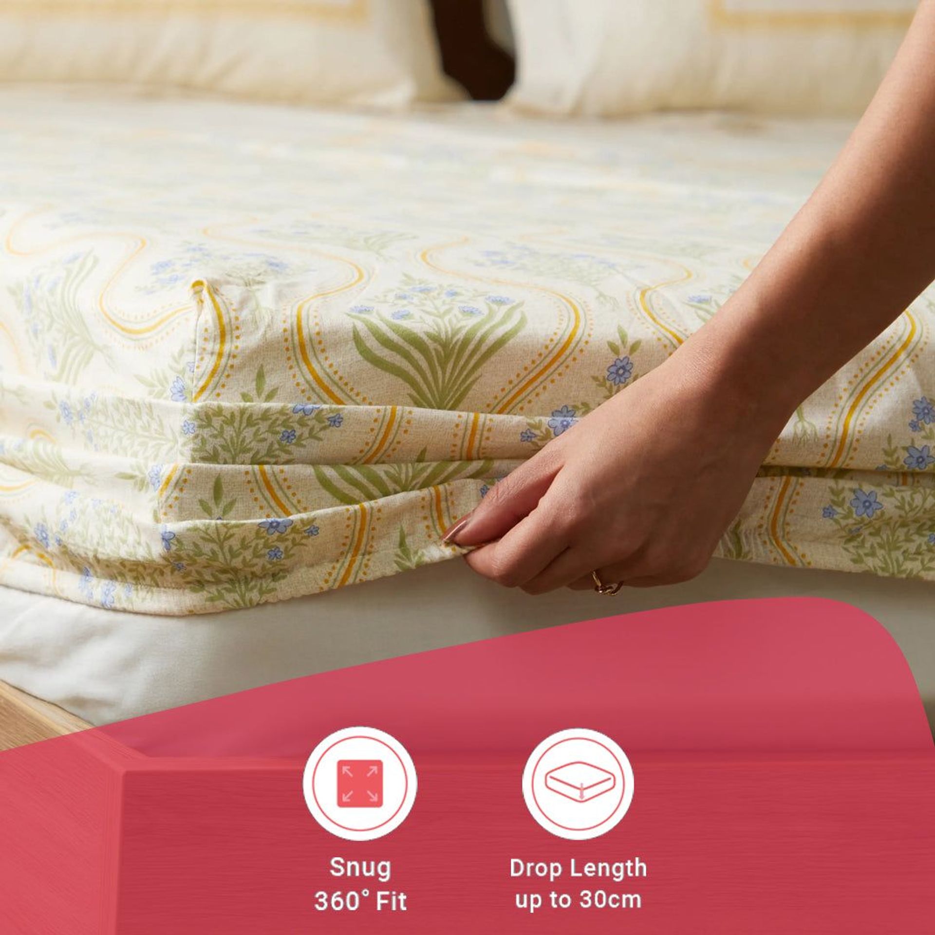 Indian Heritage 144 TC 100% Cotton Mustard King Fitted Sheet Set | Chippa Lane