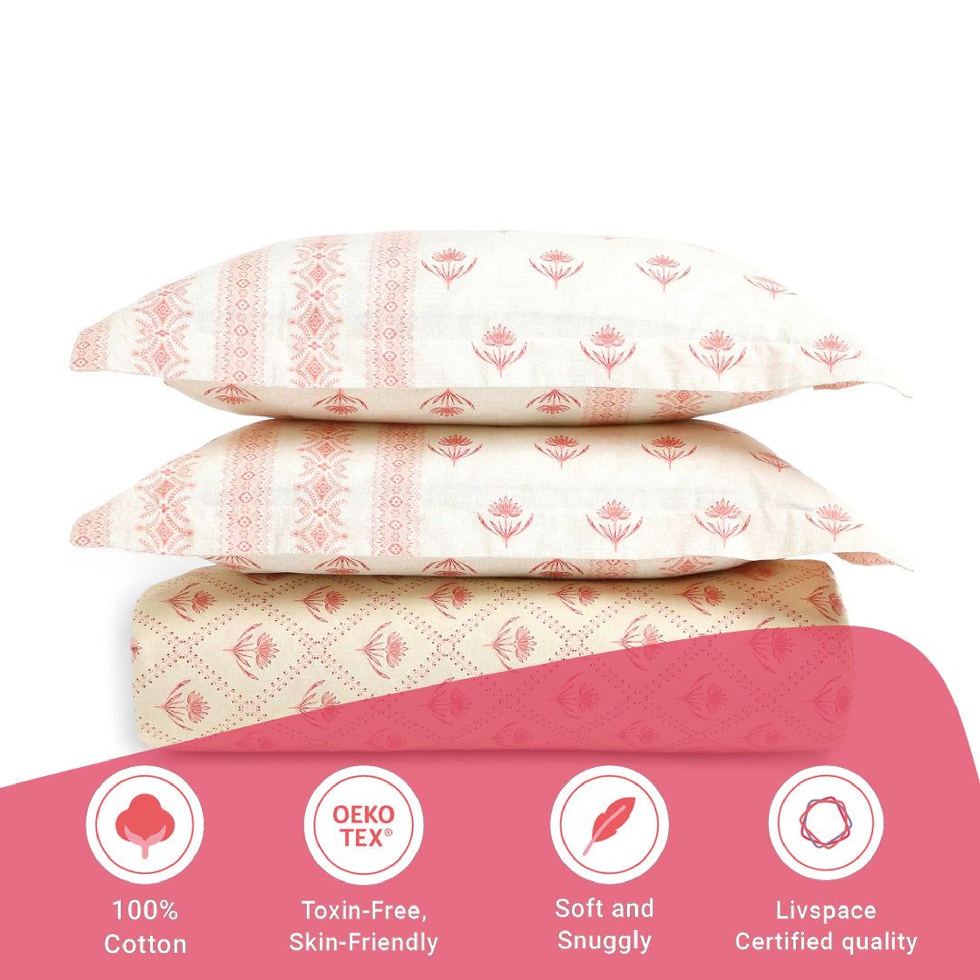 Indian Heritage 144 TC 100% Cotton Red Queen Fitted Sheet Set | Chippa Lane