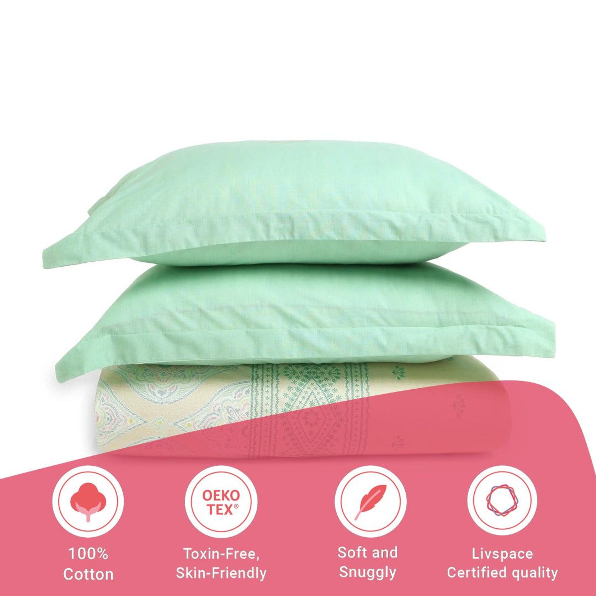 Indian Heritage 144 TC 100% Cotton Sage Queen Fitted Sheet Set | Chippa Lane