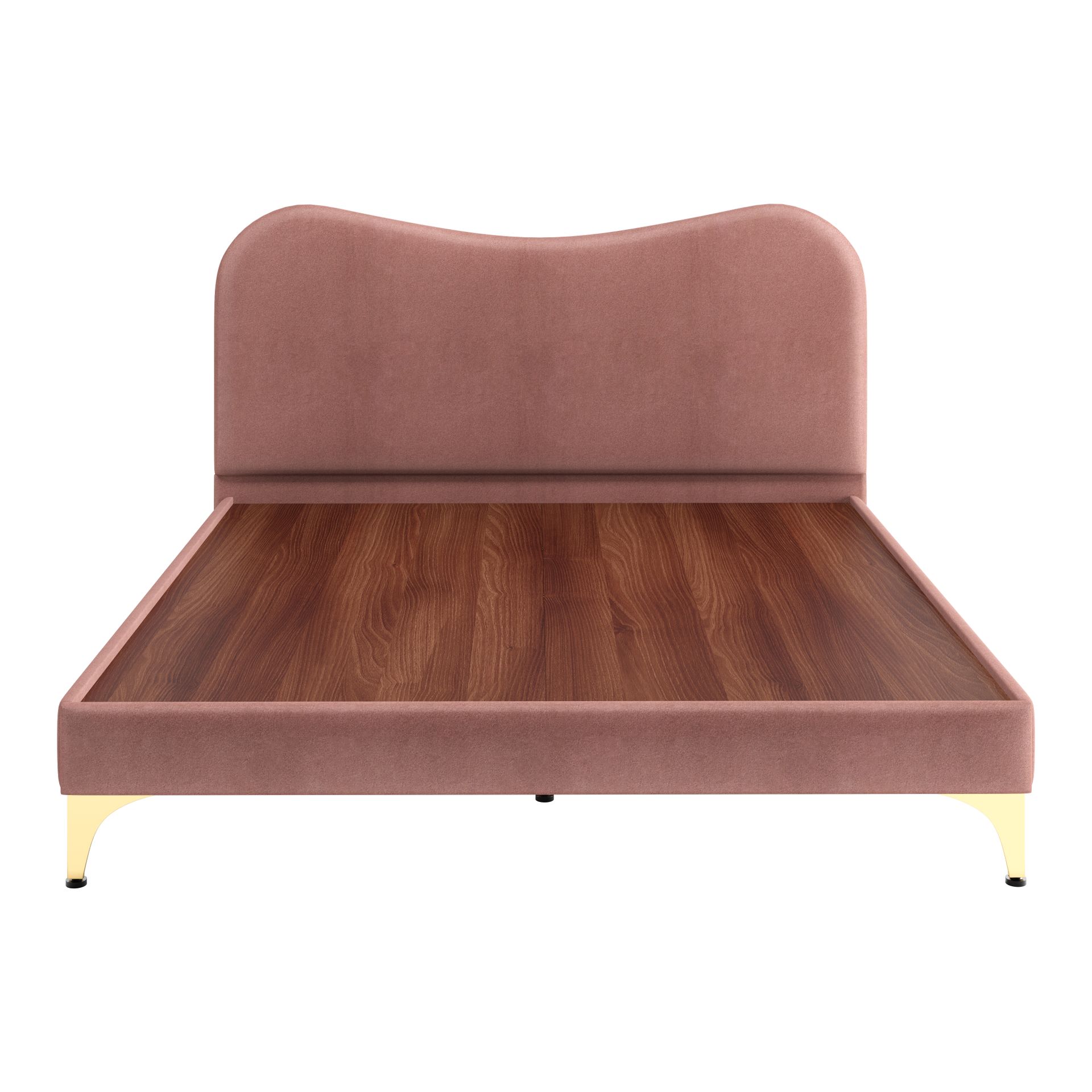 Evelyn King Size Bed Without Storage Cocoa Velvet_Vegan Leather Upholstery