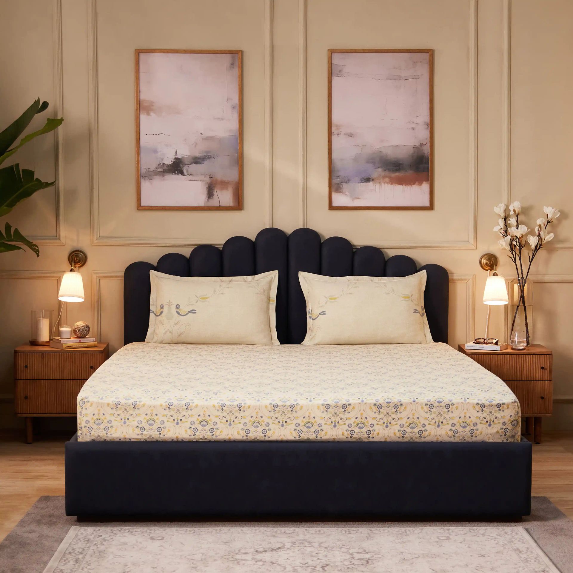 Ethnic 250 TC 100% Cotton Multicolour Super King Bedsheet Set | Fergana
