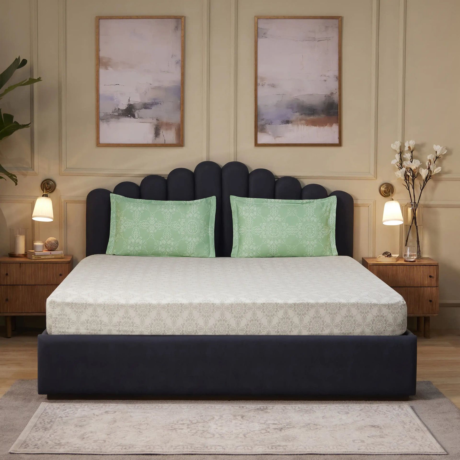 Ethnic 250 TC 100% Cotton Sage Super King Bedsheet Set | Fergana