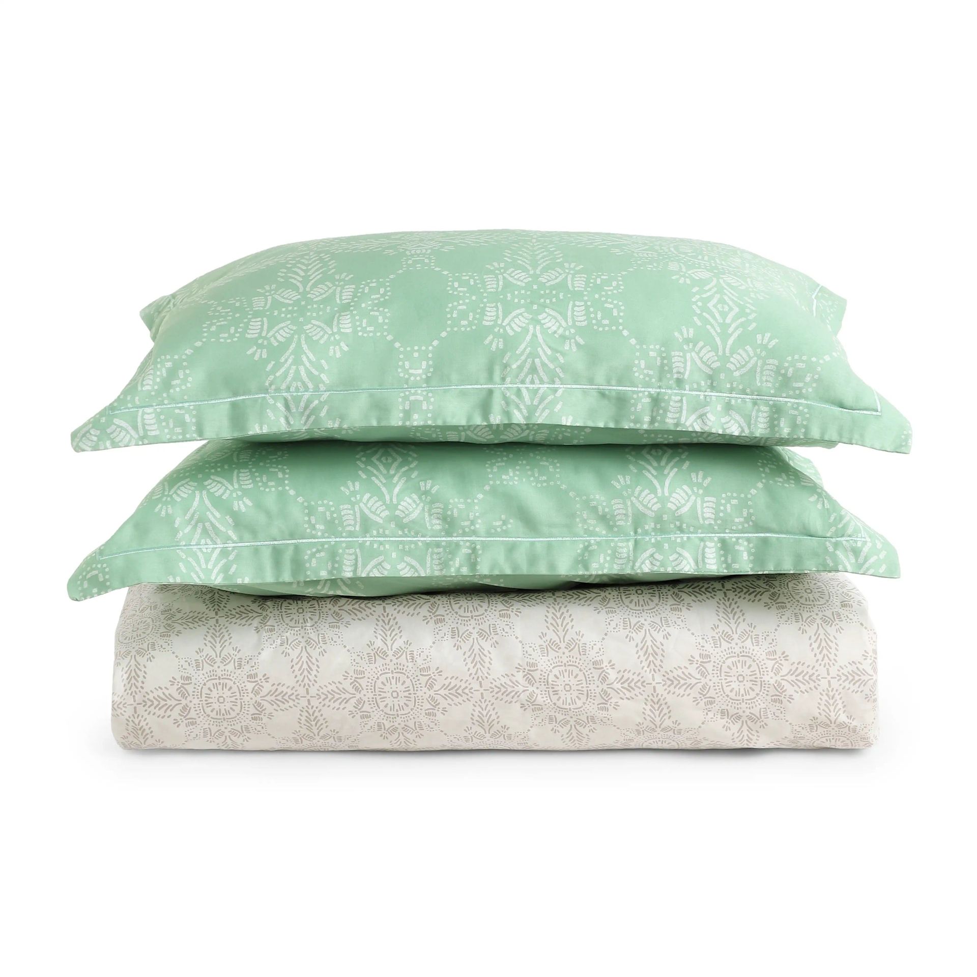 Ethnic 250 TC 100% Cotton Sage King Fitted Sheet Set | Fergana