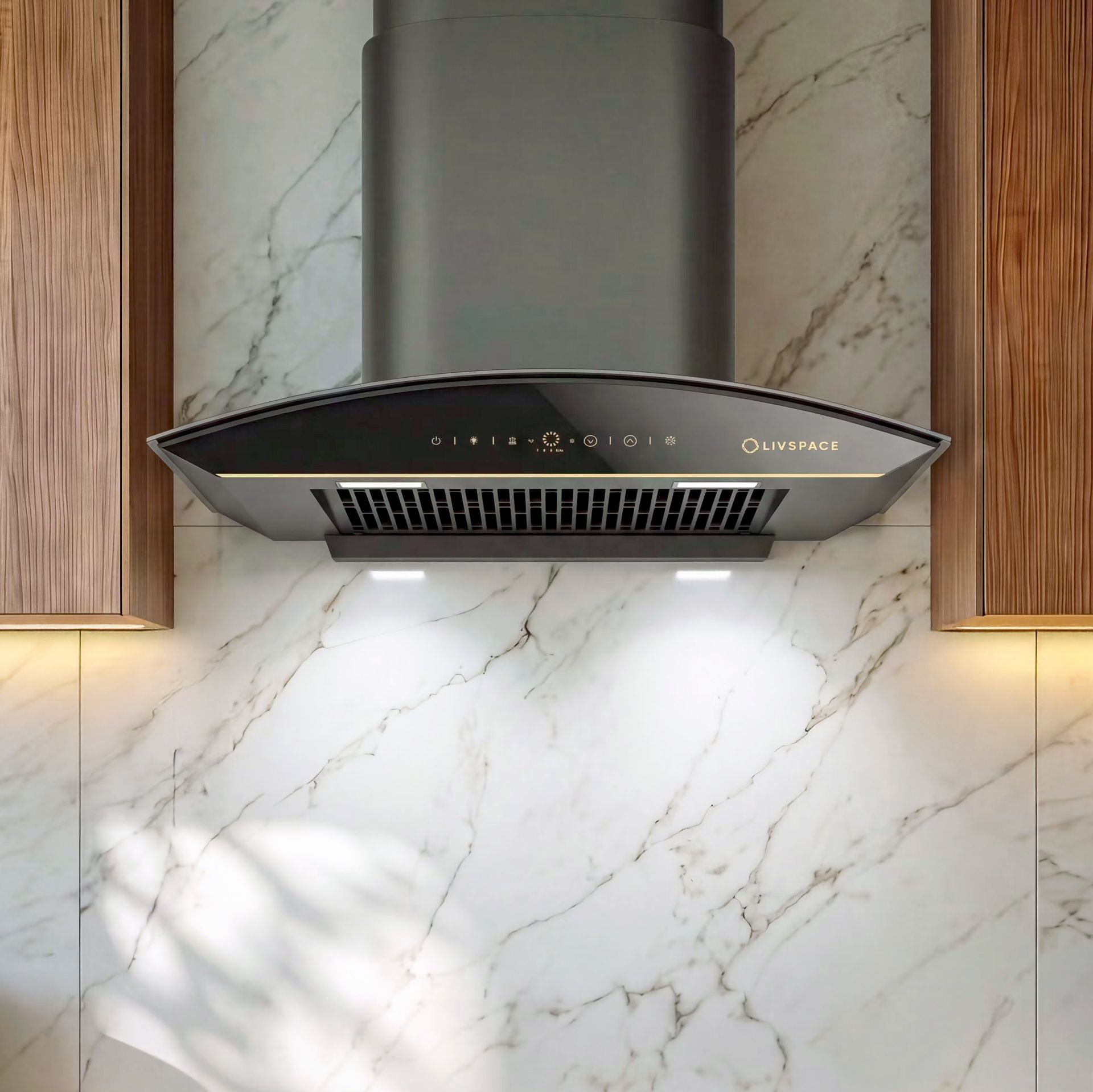Intellia 60 cm Curved Chimney | BLDC Ducted 1600 m3/h Suction | Auto Clean