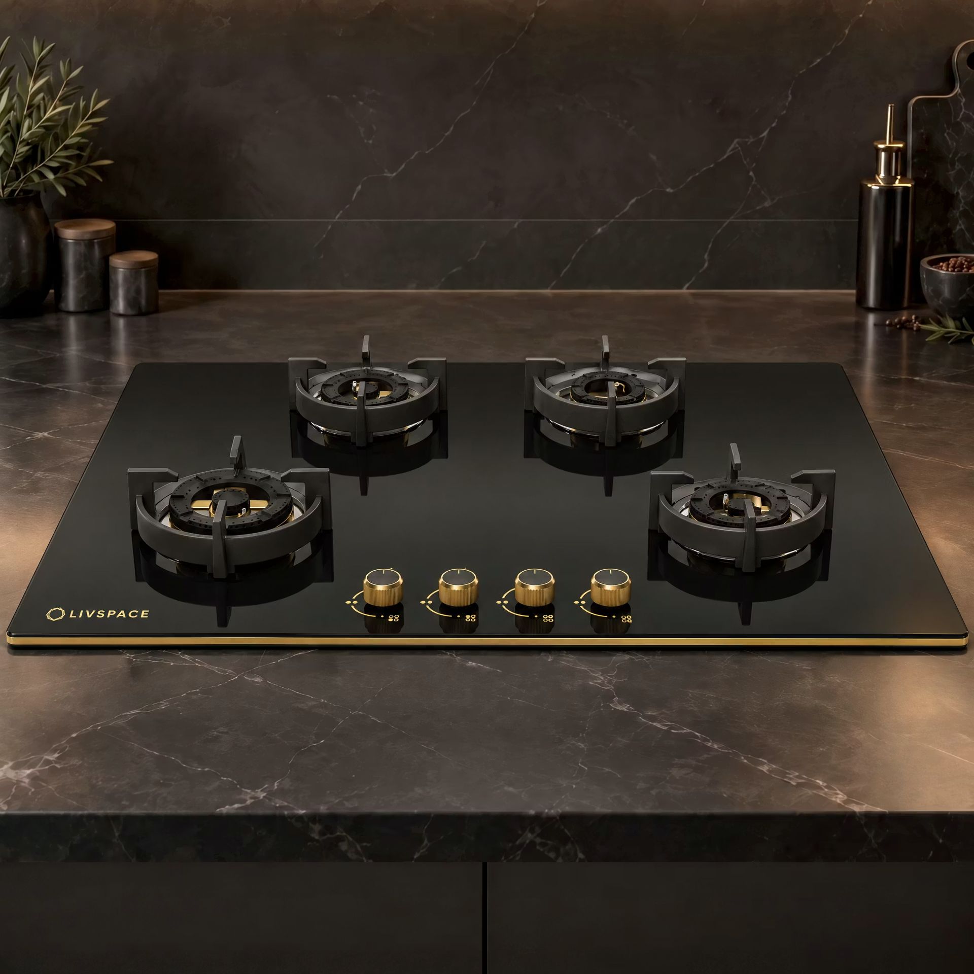 Intellia Gloss 4-burner Brass Hob | FFD | Auto Ignition - 90 cm