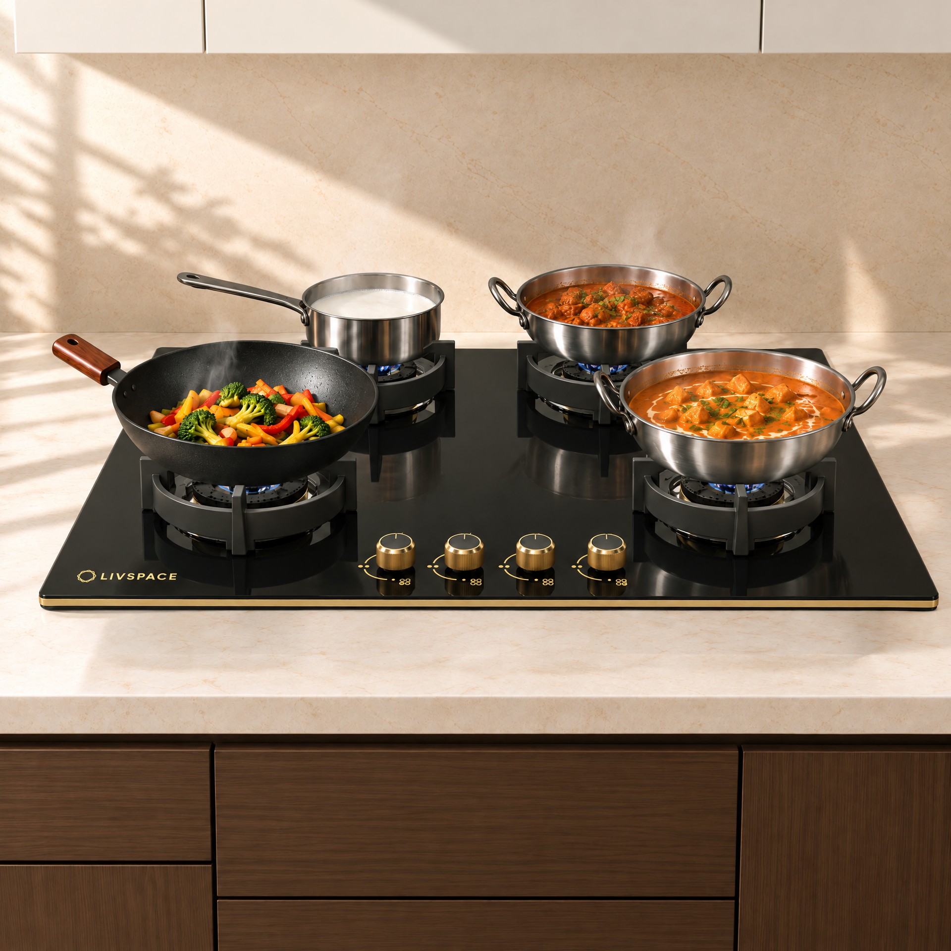 Intellia Gloss 4-burner Brass Hob | FFD | Auto Ignition - 90 cm