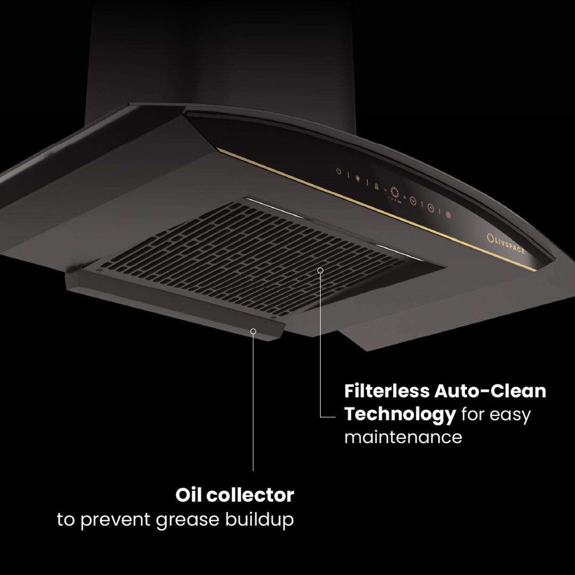 Intellia 90 cm Curved Chimney | BLDC Ducted 1600 m3/h Suction | Auto Clean