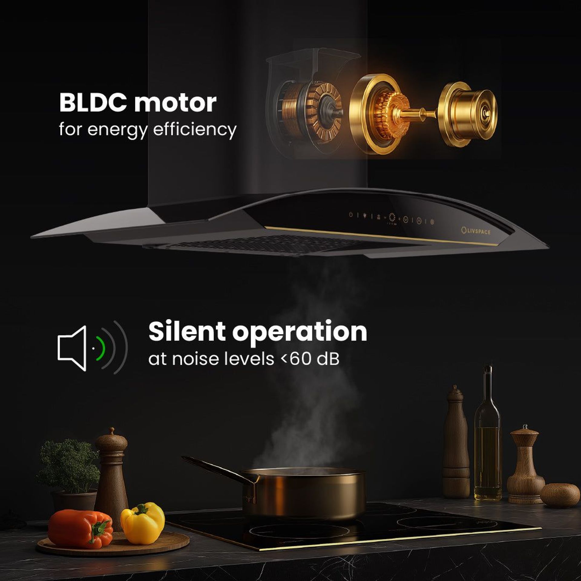 Intellia 90 cm Curved Chimney | BLDC Ducted 1600 m3/h Suction | Auto Clean