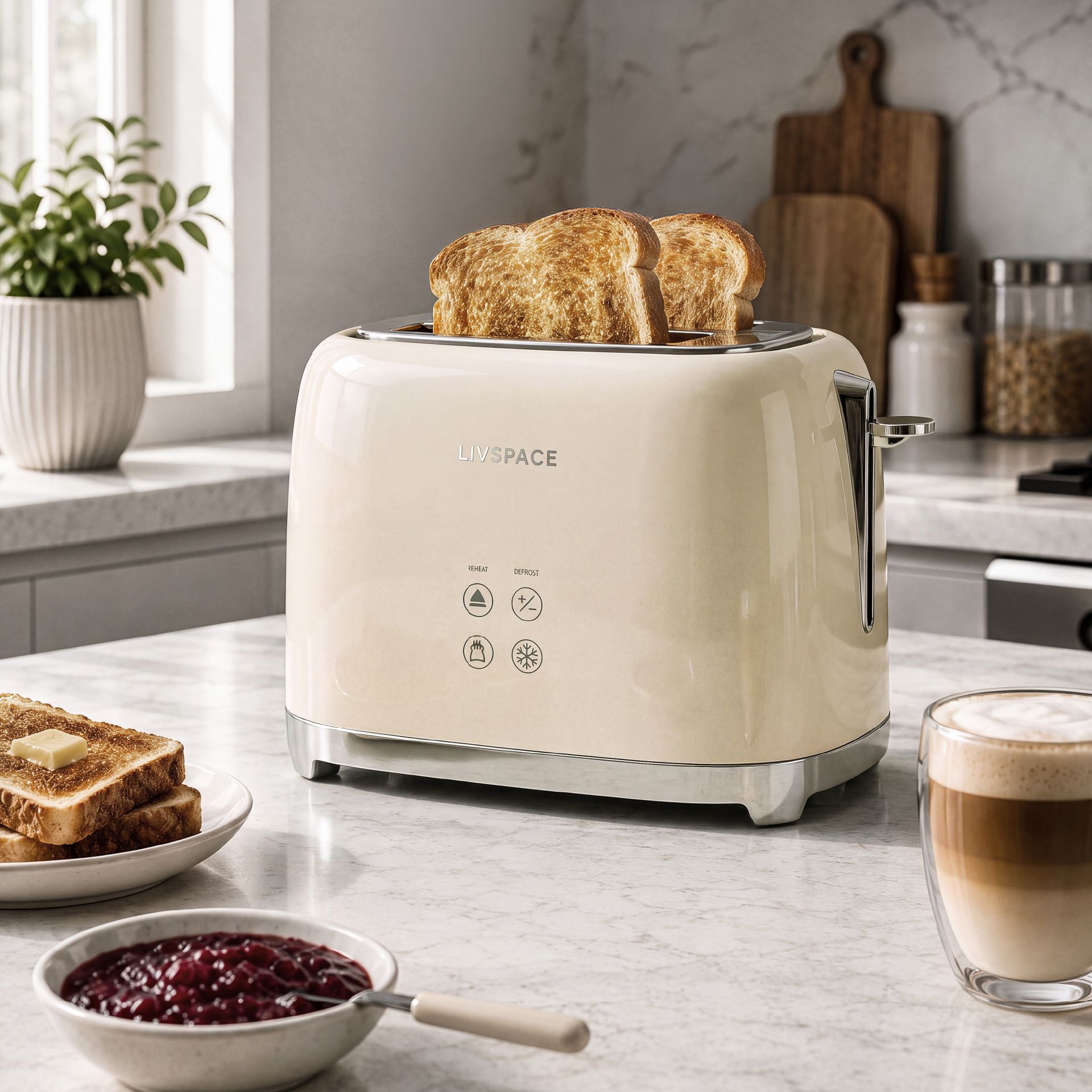Livspace 2 Slice Digital Toaster - Ivory
