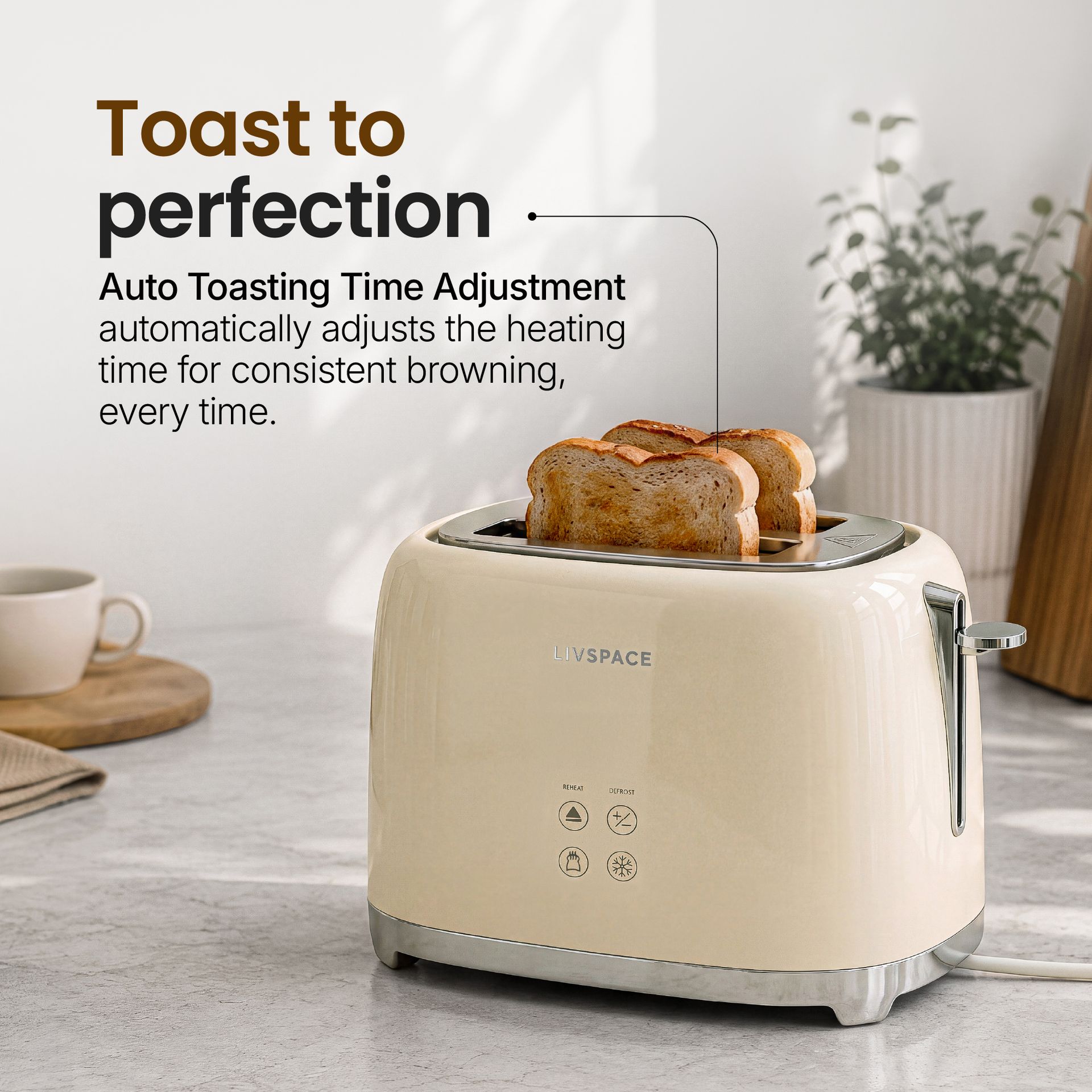 Livspace 2 Slice Digital Toaster - Ivory