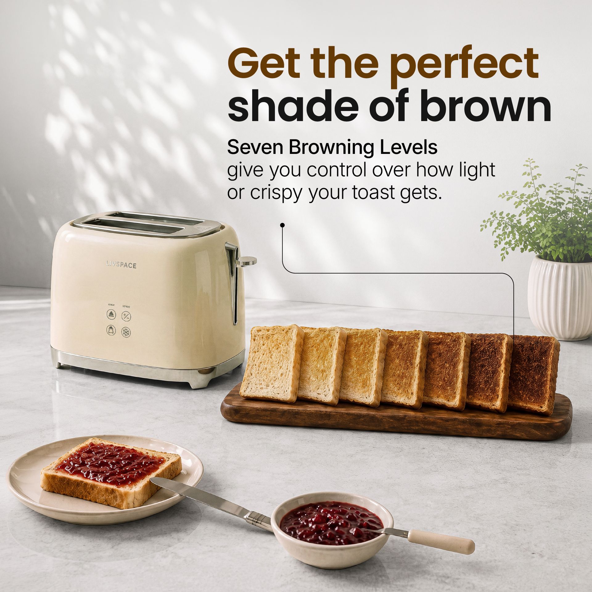 Livspace 2 Slice Digital Toaster - Ivory