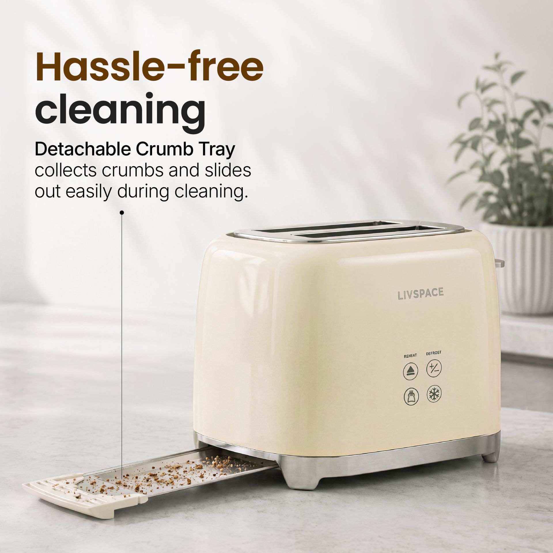 Livspace 2 Slice Digital Toaster - Ivory