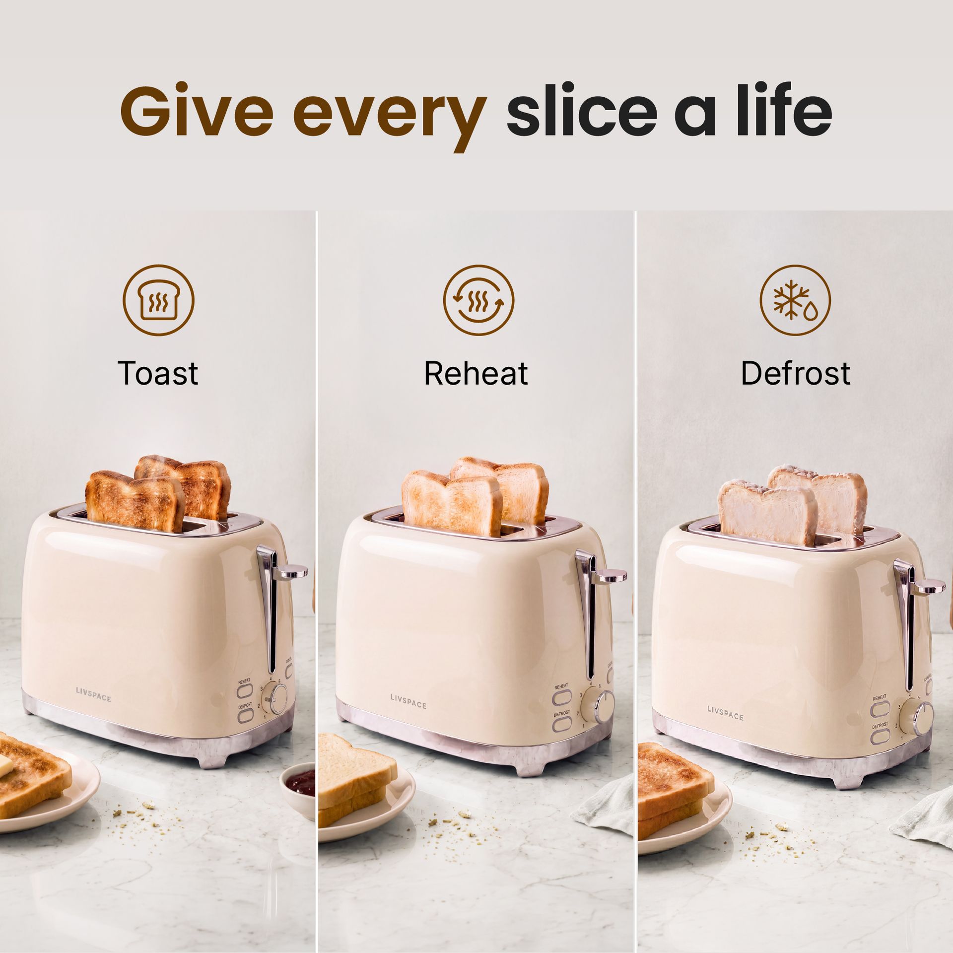 Livspace 2 Slice Toaster - Ivory