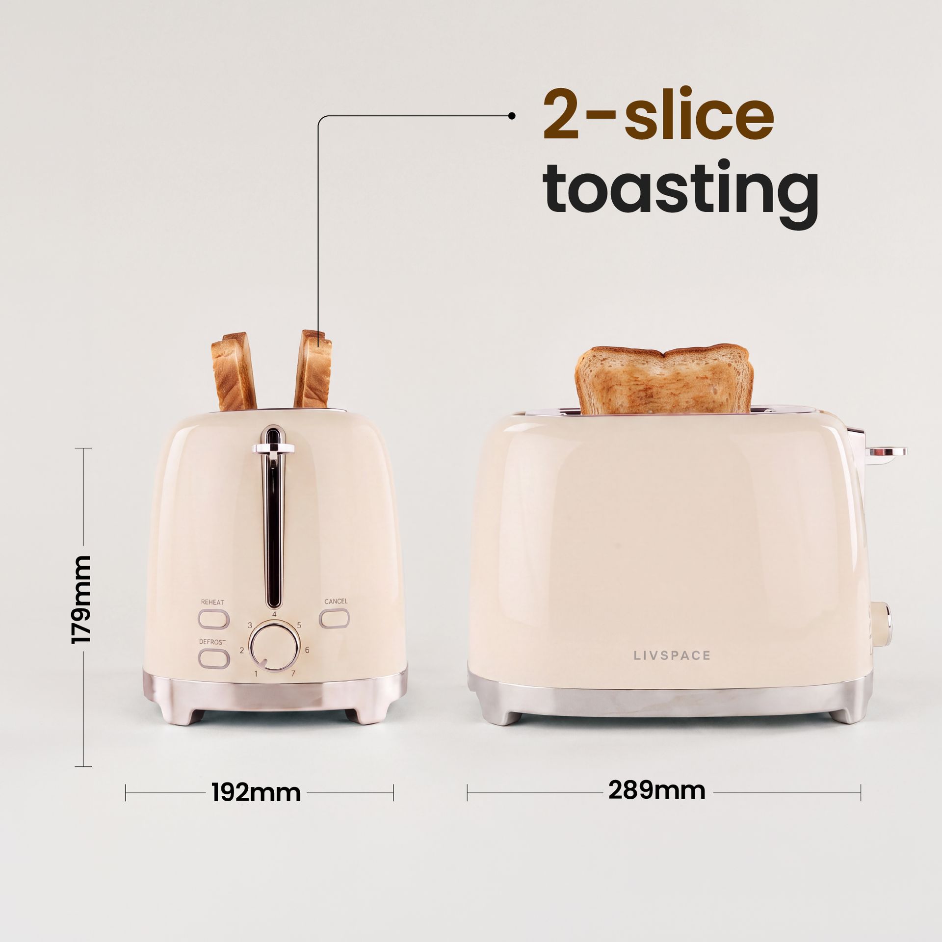 Livspace 2 Slice Toaster - Ivory