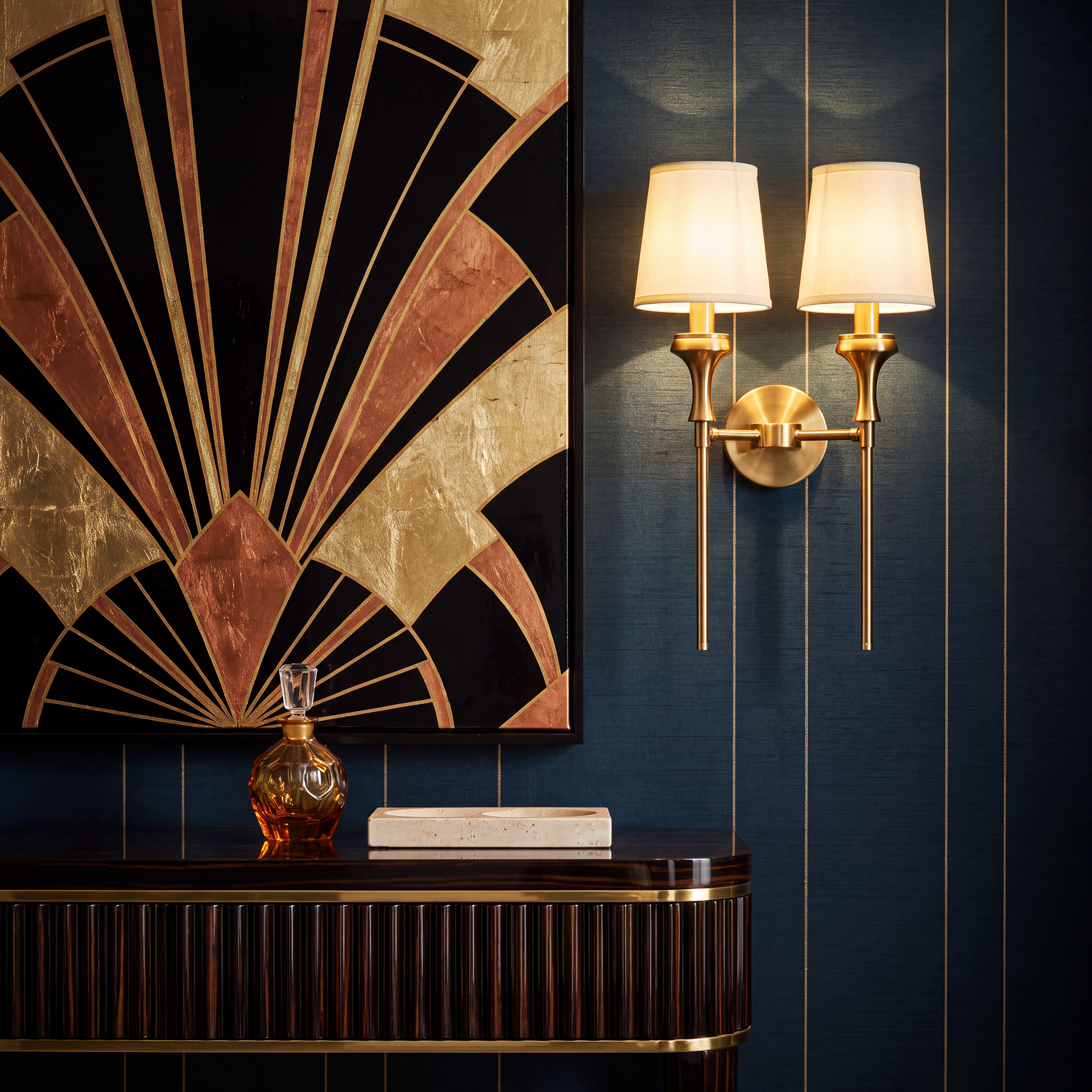 Livspace Allure Twin Wall Light | White + Brass