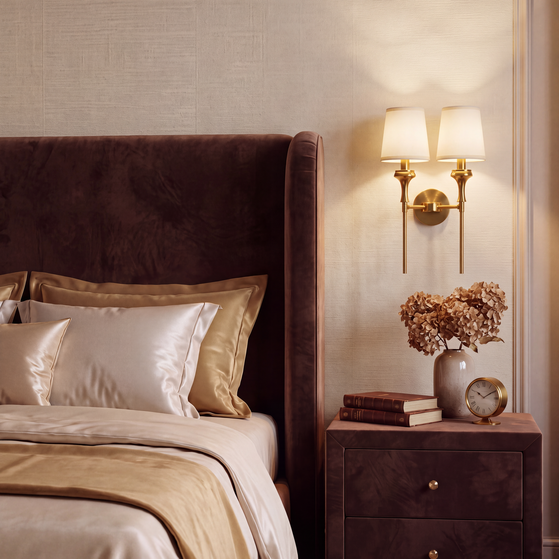 Livspace Allure Twin Wall Light | White + Brass