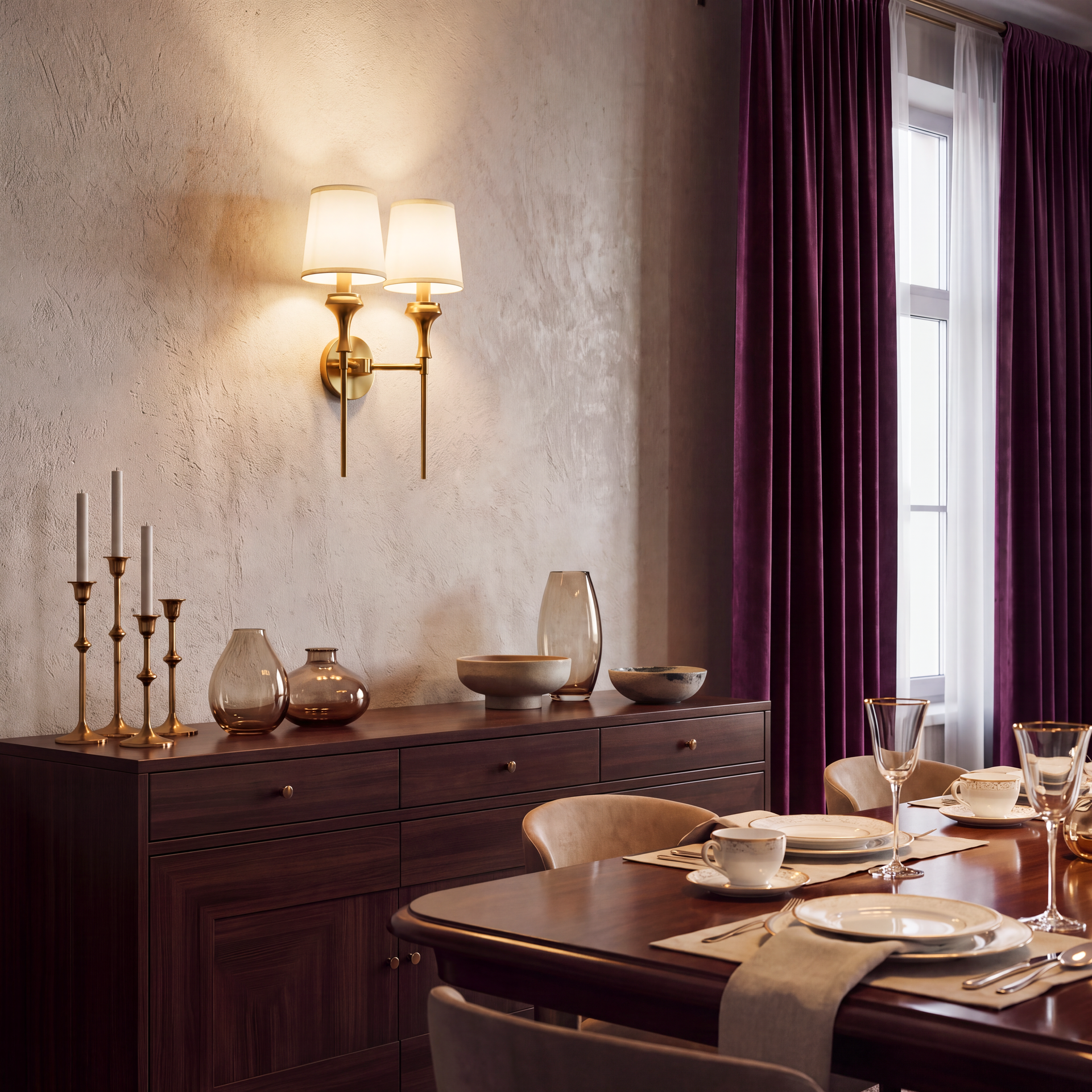 Livspace Allure Twin Wall Light | White + Brass
