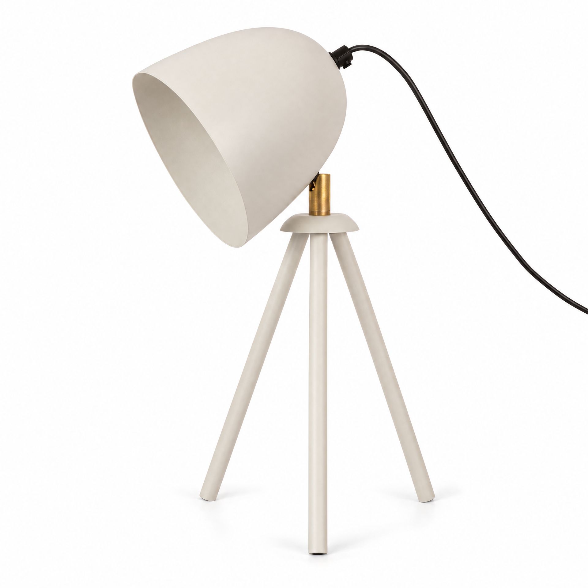 Livspace Anis White Teak Wood Tripod Table Lamp | White Matt